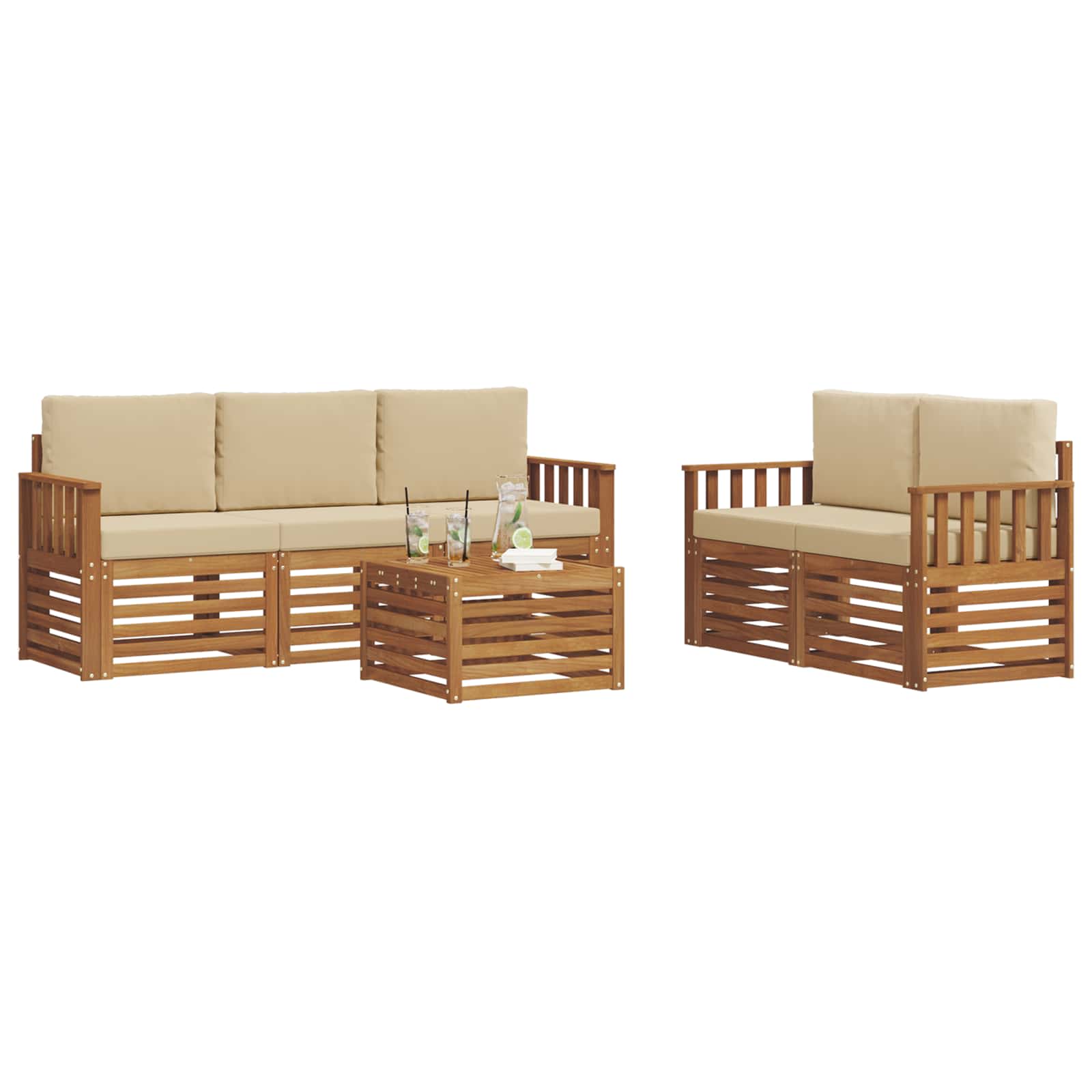 Sofasæt med pude 6 pcs Naturlig og Beige Massivt Akacietræ