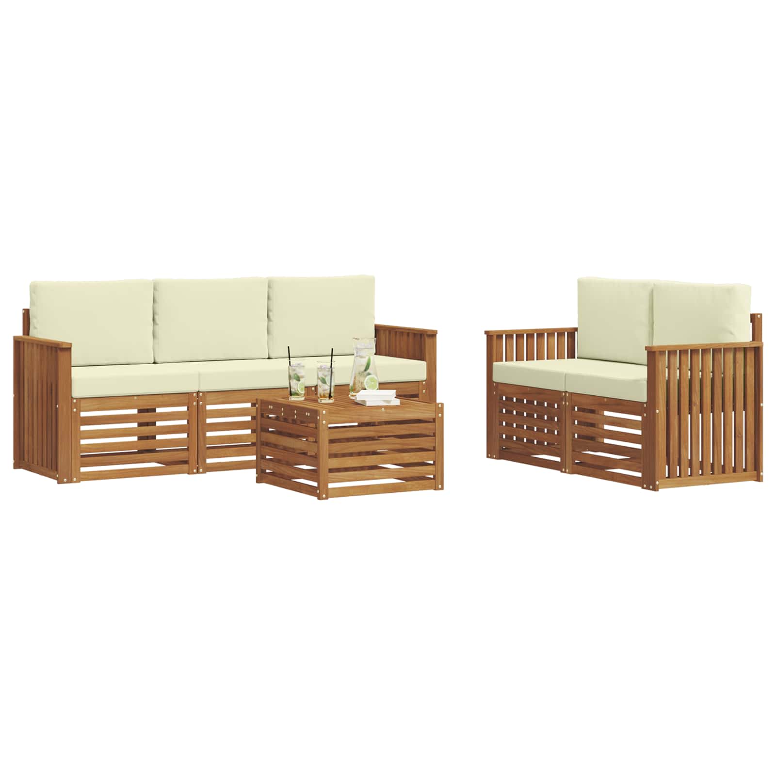 Sofasæt med pude 6 pcs Naturlig og Fløde Massivt Akacietræ