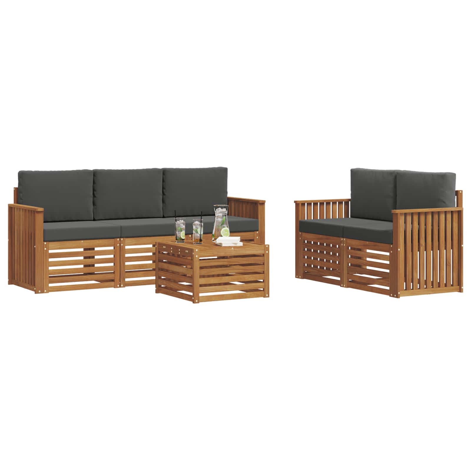 Sofasæt med pude 6 pcs Naturlig og Antracit Massivt Akacietræ
