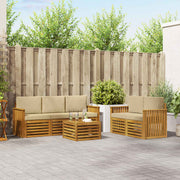 Sofasæt med pude 6 pcs Naturlig og Beige Massivt Akacietræ
