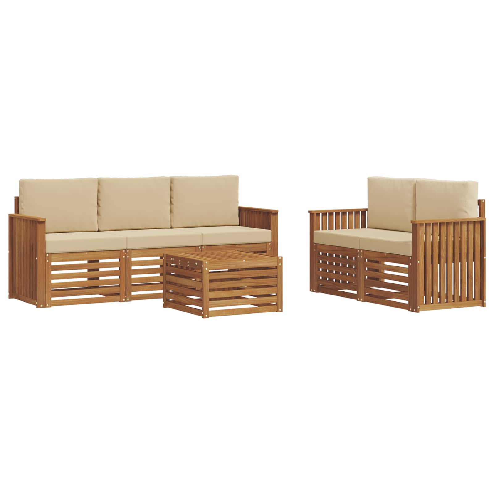 Sofasæt med pude 6 pcs Naturlig og Beige Massivt Akacietræ