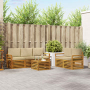 Sofasæt med pude 6 pcs Naturlig og Beige Massivt Akacietræ