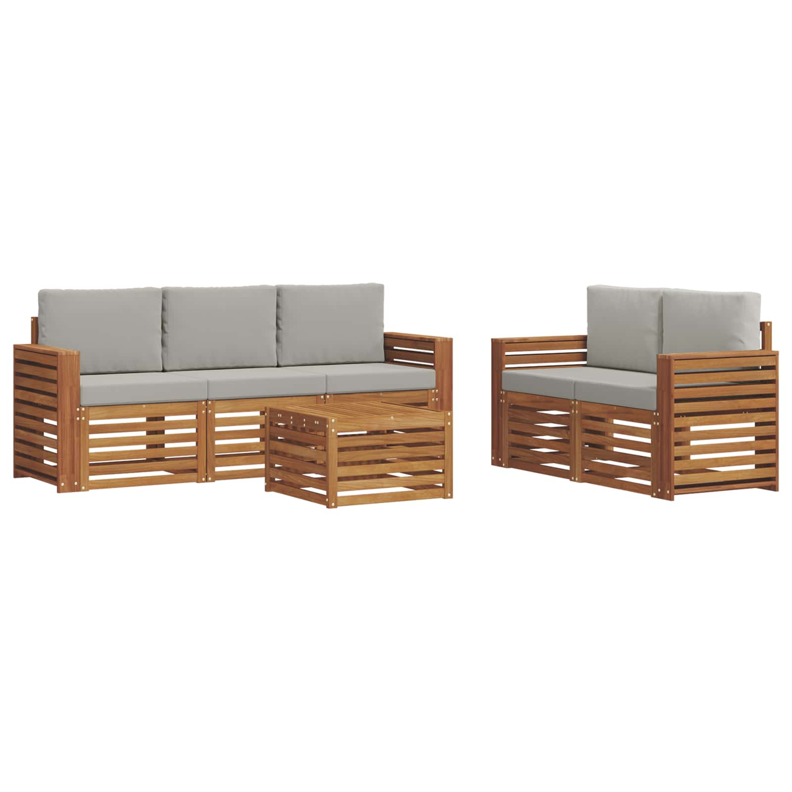 Sofasæt med pude 6 pcs Naturlig og Lys Grå Massivt Akacietræ