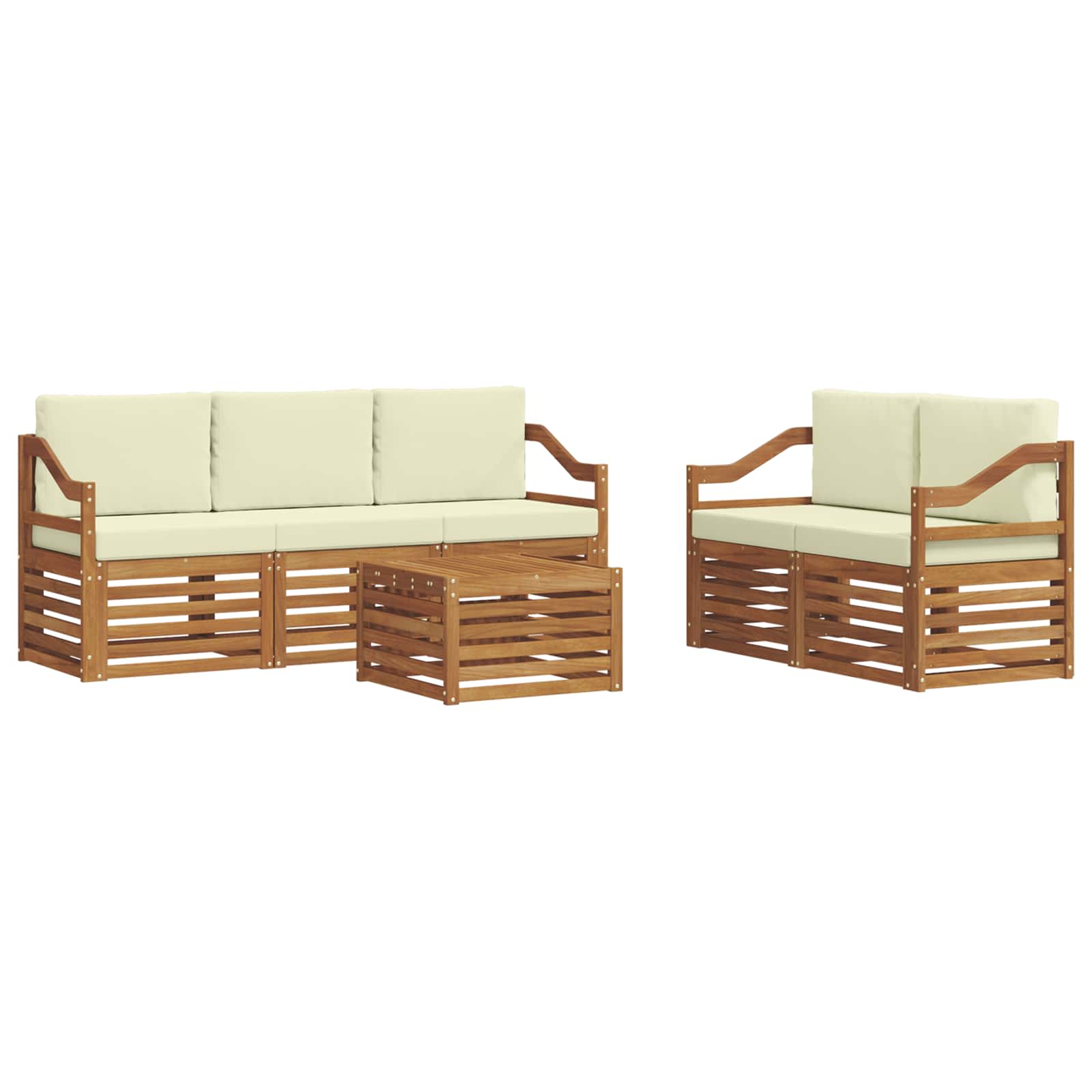 Sofasæt med pude 6 pcs Naturlig og Fløde Massivt Akacietræ