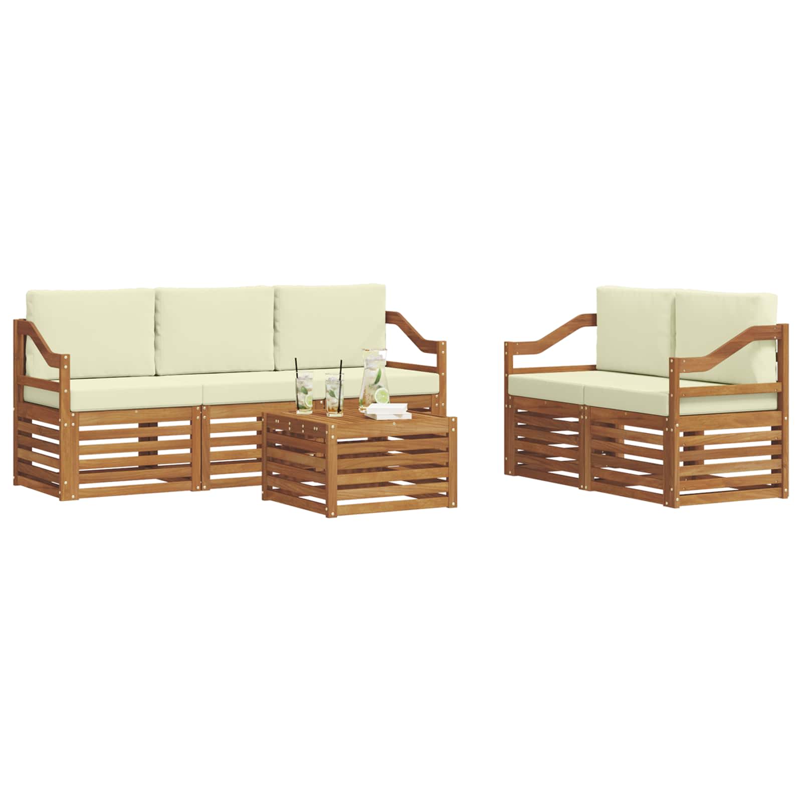 Sofasæt med pude 6 pcs Naturlig og Fløde Massivt Akacietræ