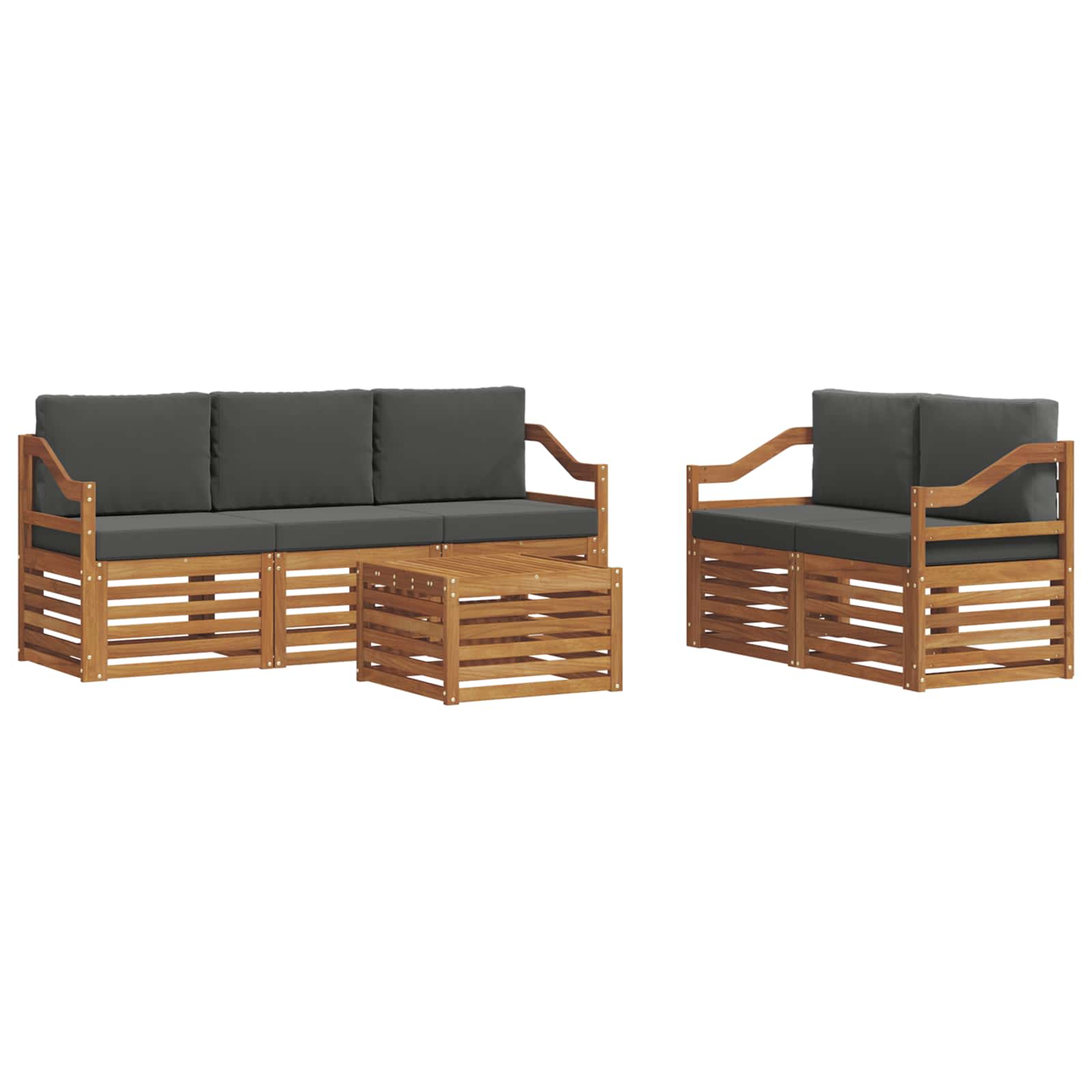 Sofasæt med pude 6 pcs Naturlig og Antracit Massivt Akacietræ