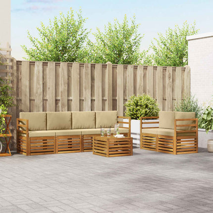 Udendørs sofagruppe 7 stk. Naturlig og Beige Massivt Akacietræ