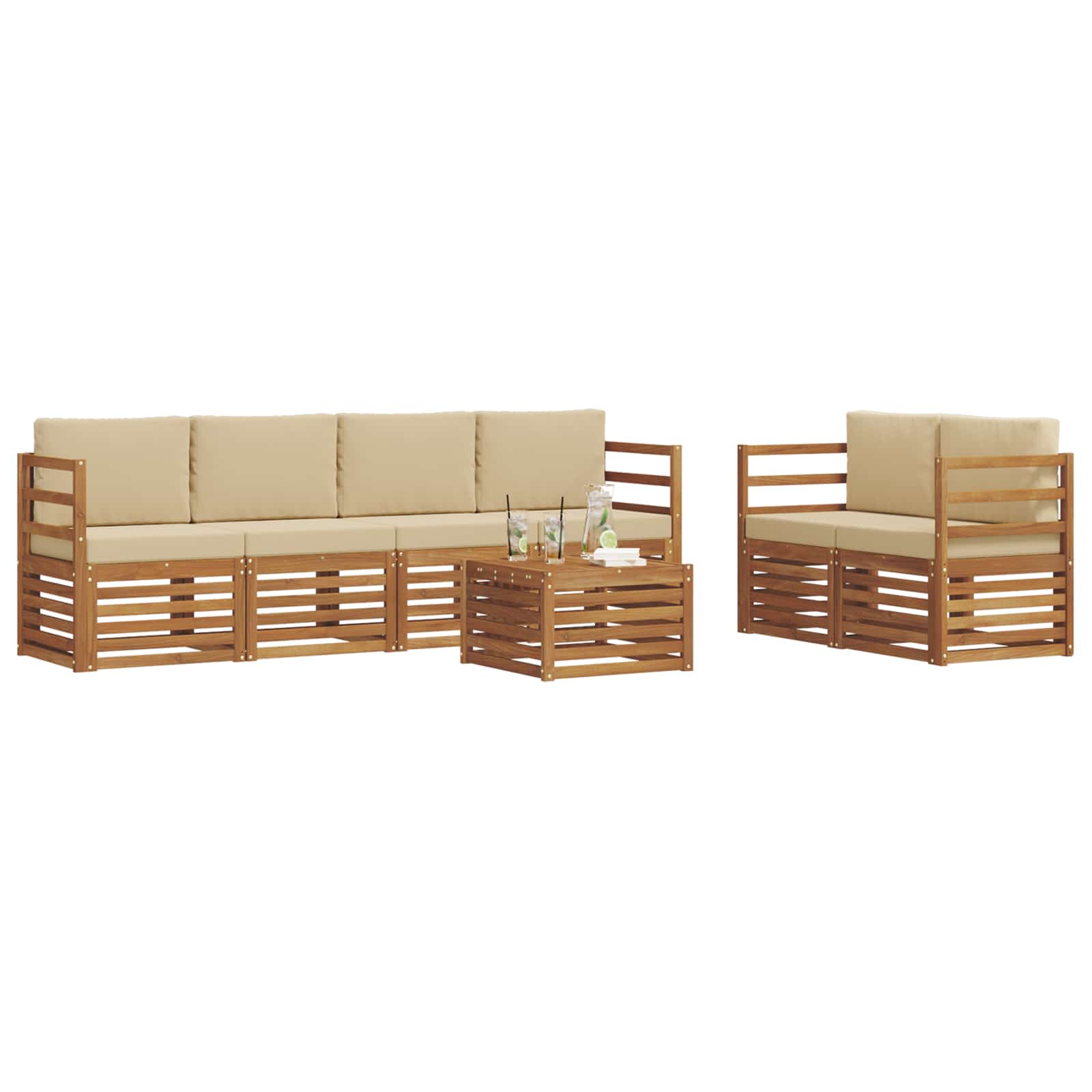 Udendørs sofagruppe 7 pcs Naturlig og Beige Massivt Akacietræ