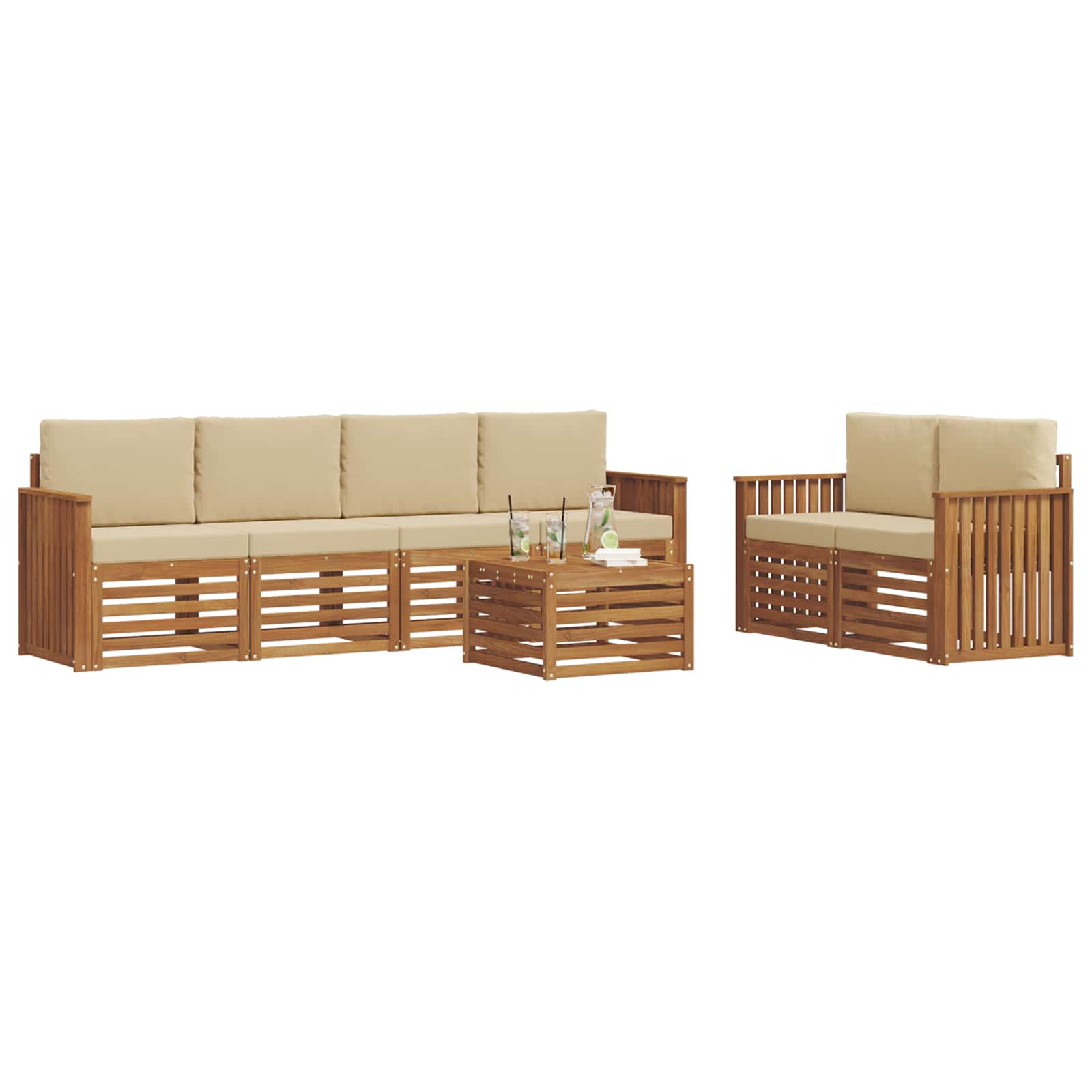 Udendørs sofagruppe 7 pcs Naturlig og Beige Massivt Akacietræ