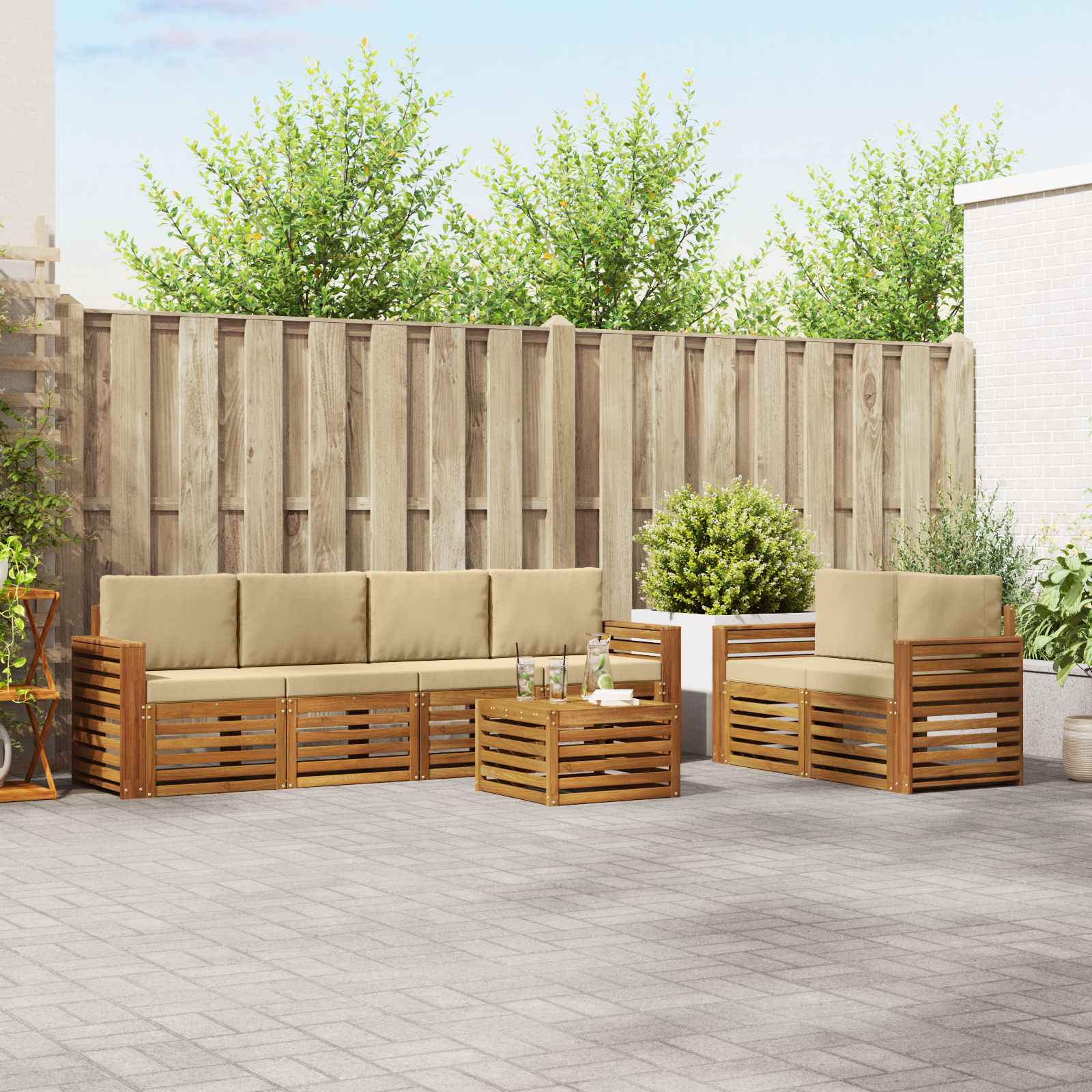 Udendørs sofagruppe 7 pcs Naturlig og Beige Massivt Akacietræ