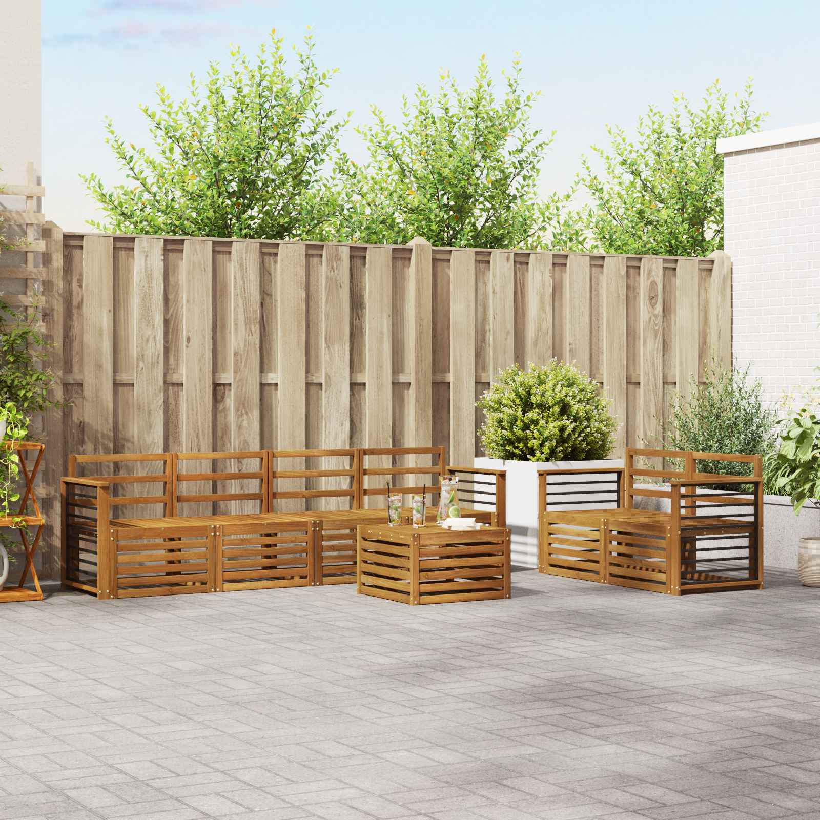 Sofasæt 7 pcs Naturfarvet Massivt Akacietræ