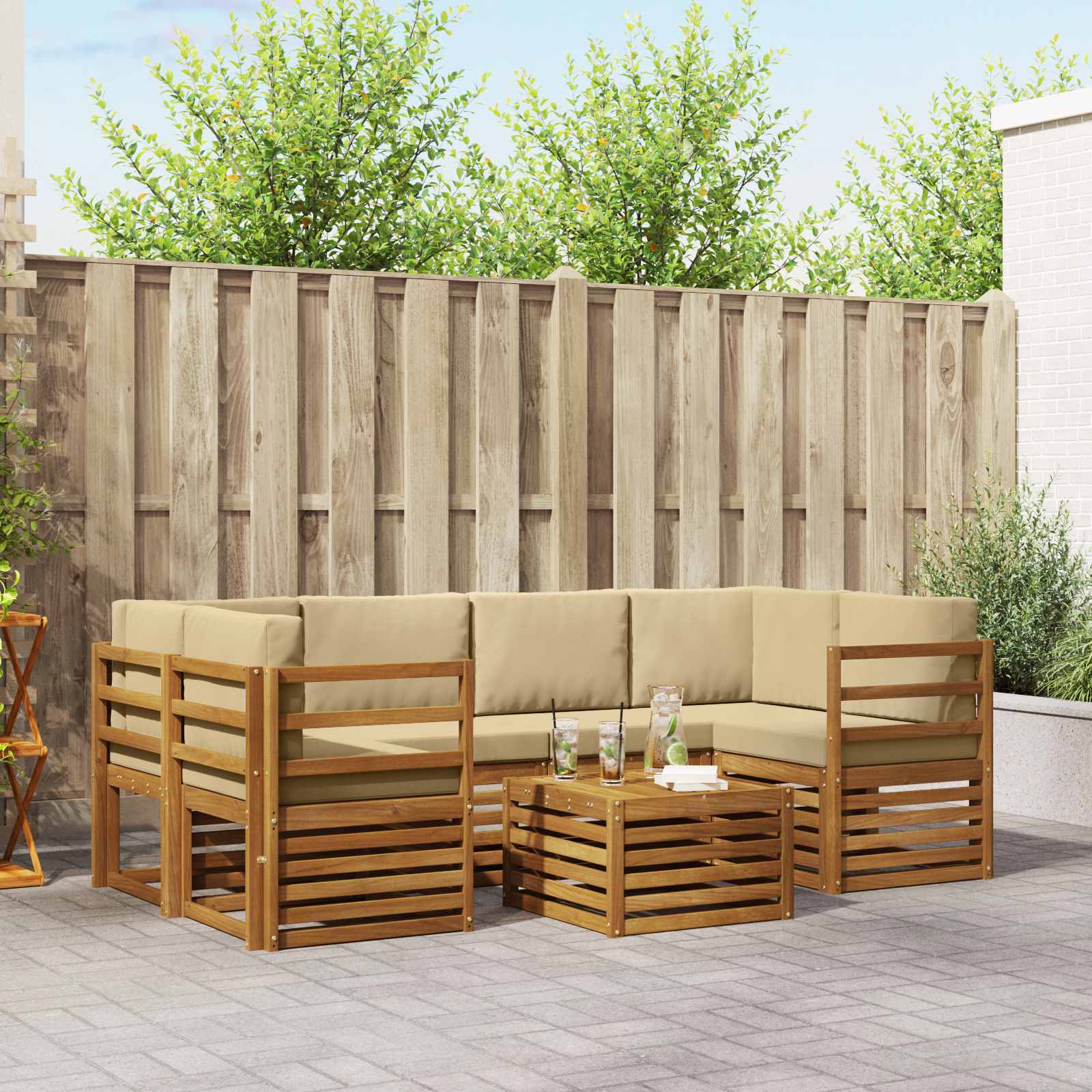 Udendørs sofagruppe 7 pcs Naturlig og Beige Massivt Akacietræ