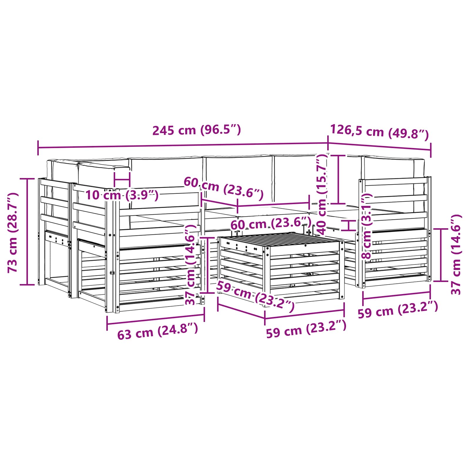 Udendørs sofagruppe 7 pcs Naturlig og Beige Massivt Akacietræ