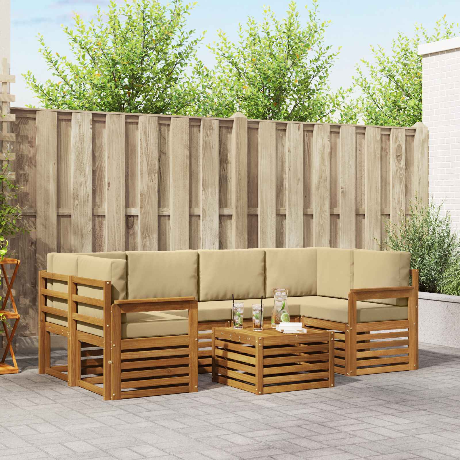 Udendørs sofagruppe 7 pcs Naturlig og Beige Massivt Akacietræ