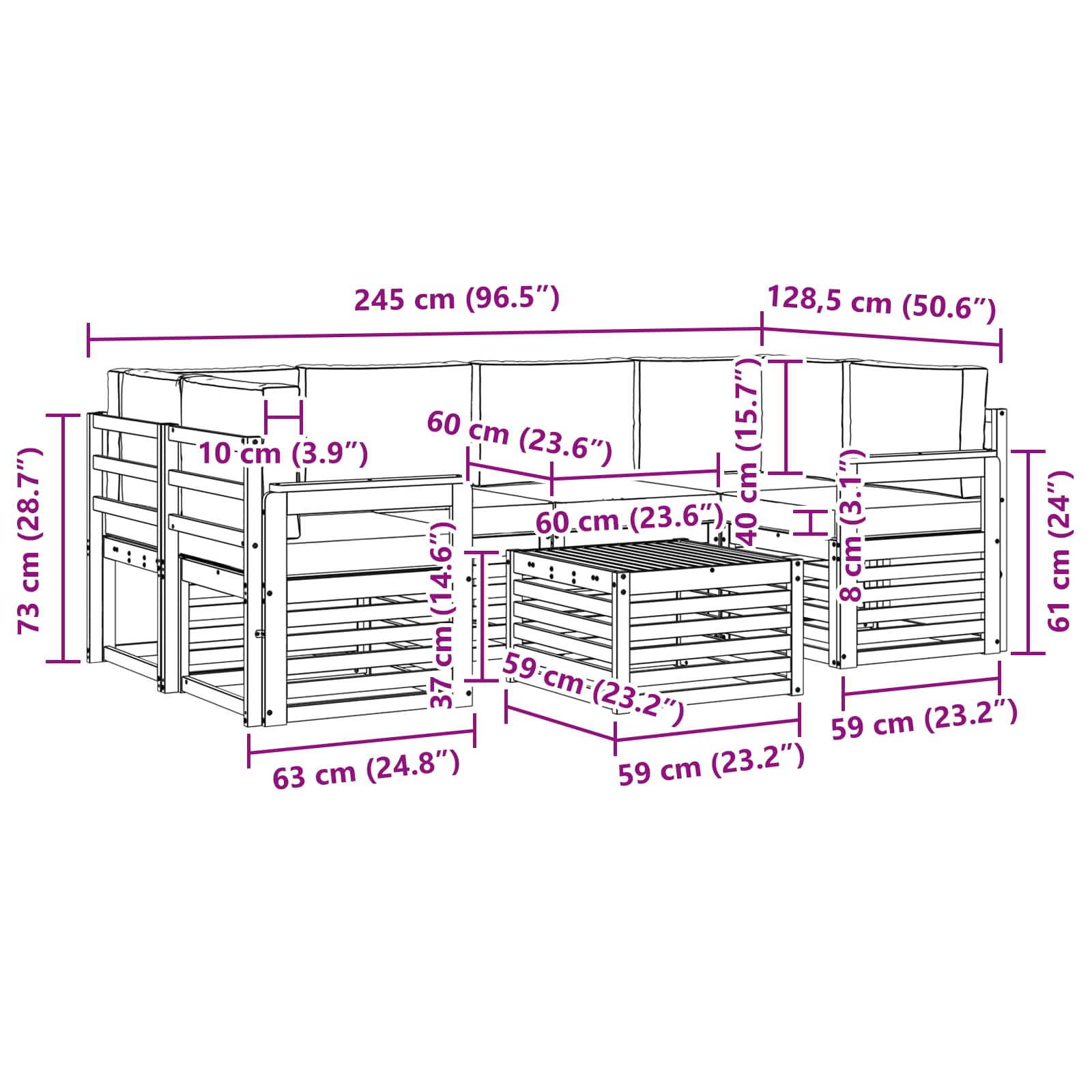 Udendørs sofagruppe 7 pcs Naturlig og Beige Massivt Akacietræ