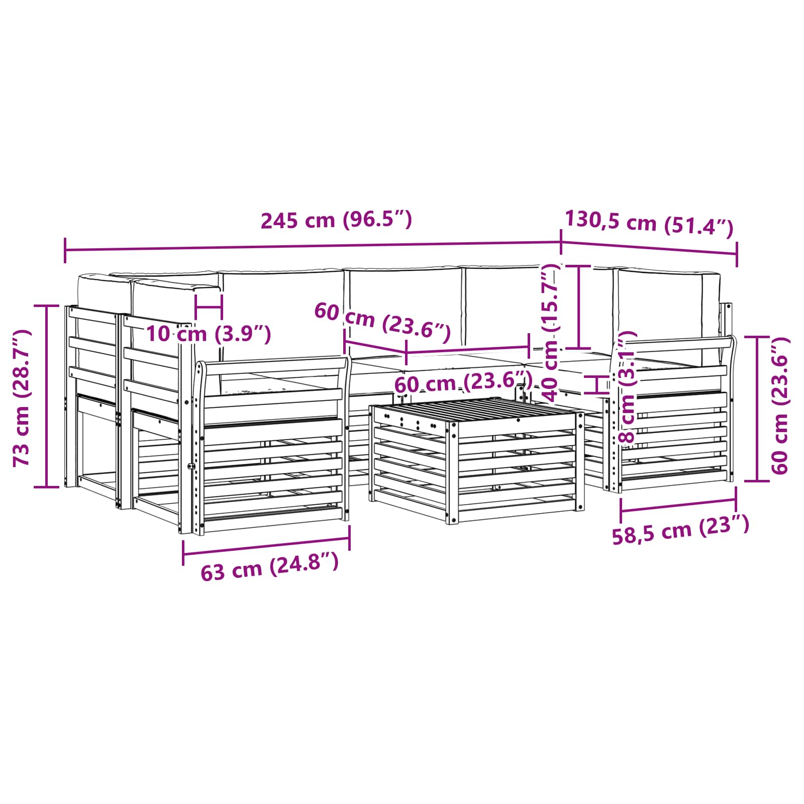 Udendørs sofagruppe 7 pcs Naturlig og Beige Massivt Akacietræ