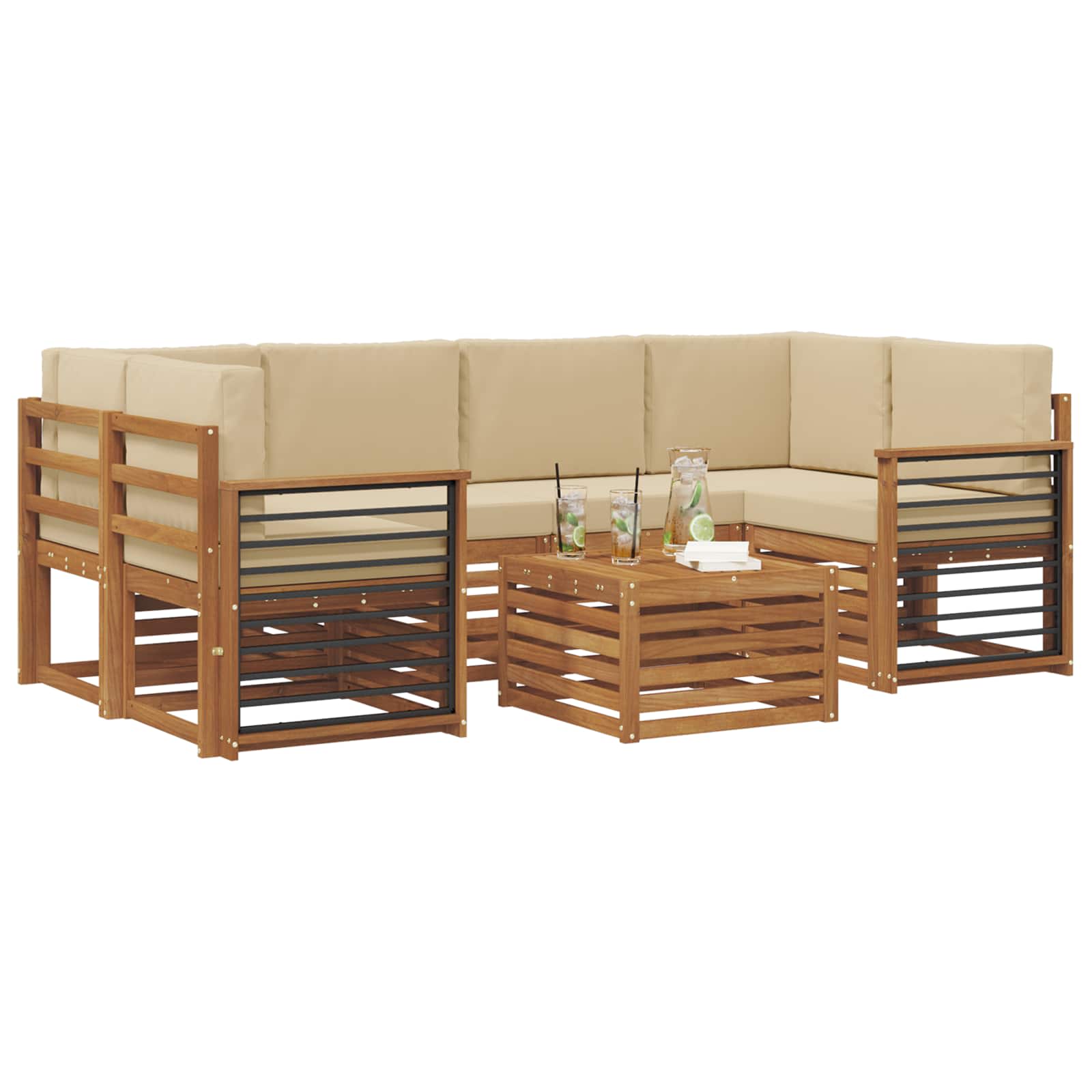 Udendørs sofagruppe 7 pcs Naturlig og Beige Massivt Akacietræ