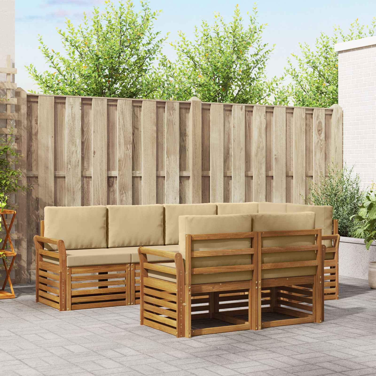 Sektionalsofa sæt 7 pcs Naturlig og Beige Massivt Akacietræ