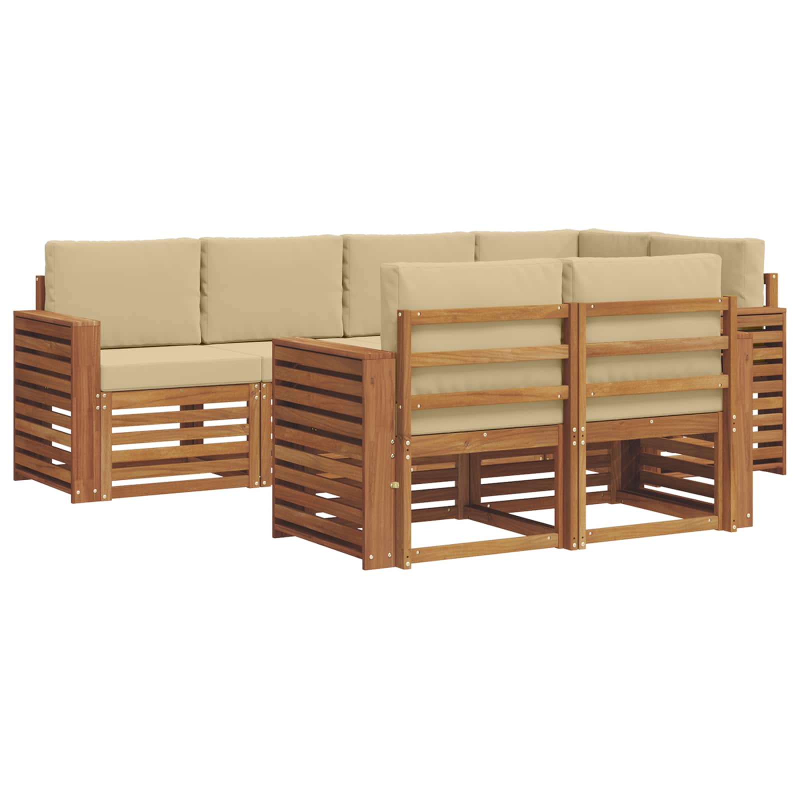 Sektionalsofa sæt 7 pcs Naturlig og Beige Massivt Akacietræ