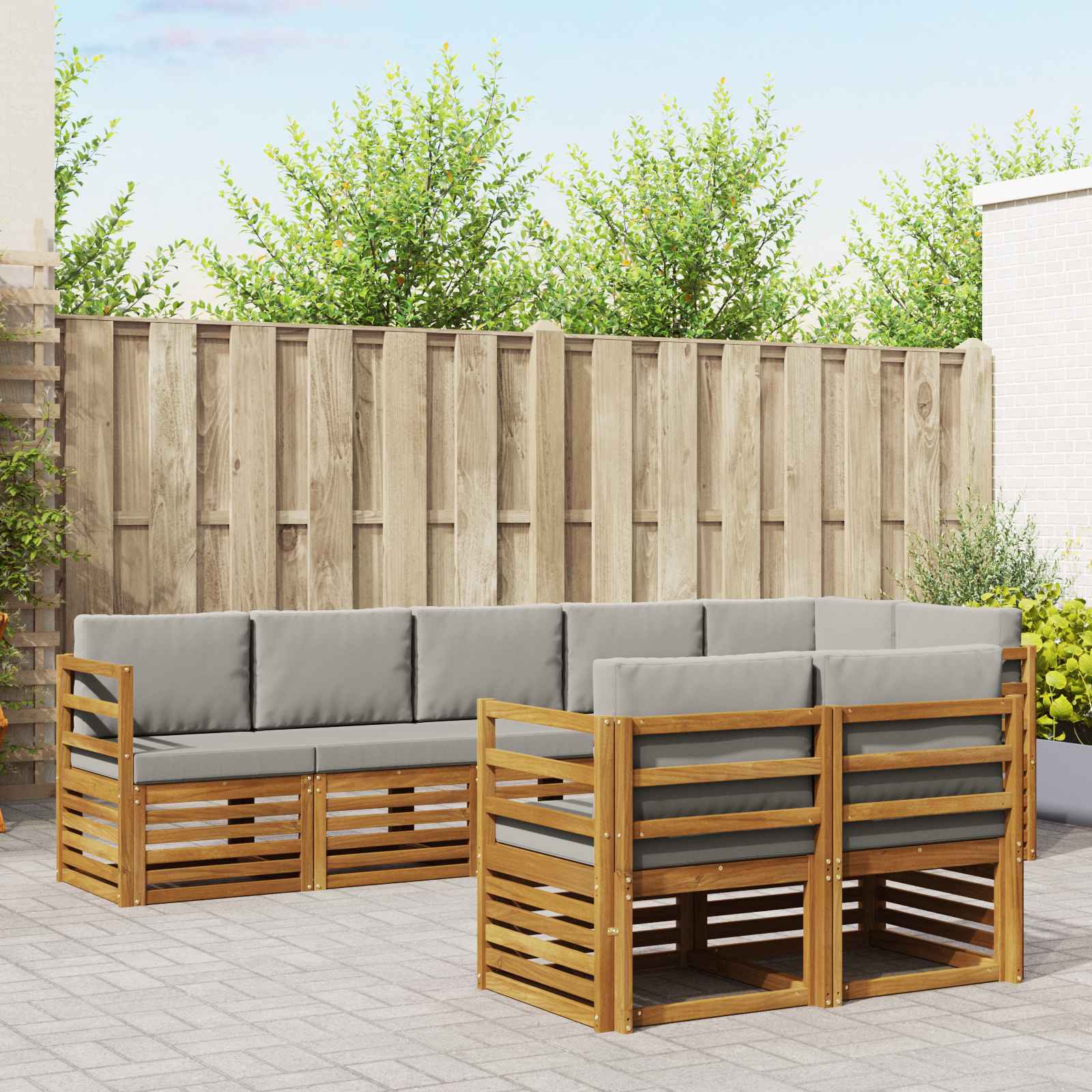 Sofasæt med pude 8 pcs Naturlig og Lys Grå Massivt Akacietræ