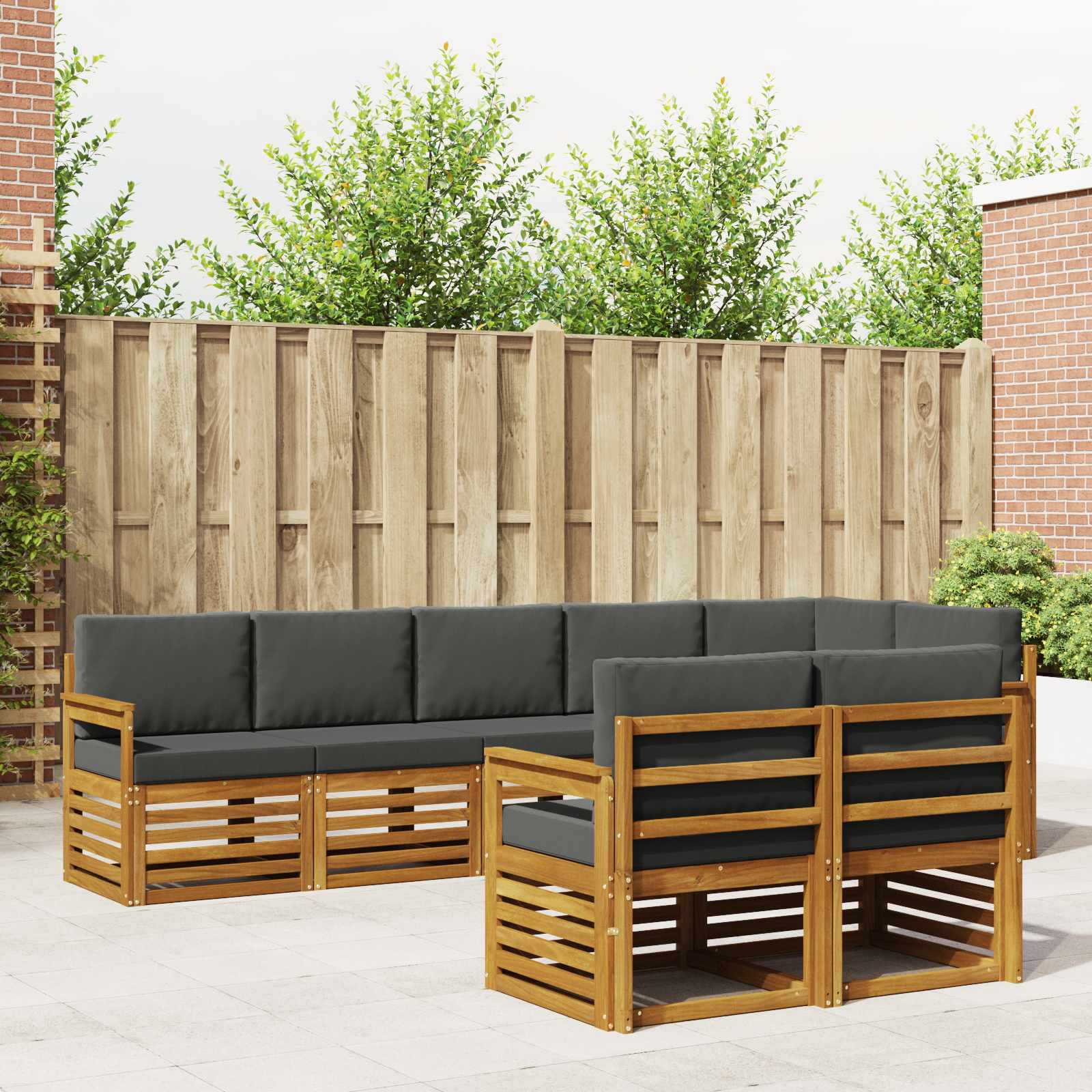Sofasæt med pude 8 pcs Naturlig og Antracit Massivt Akacietræ