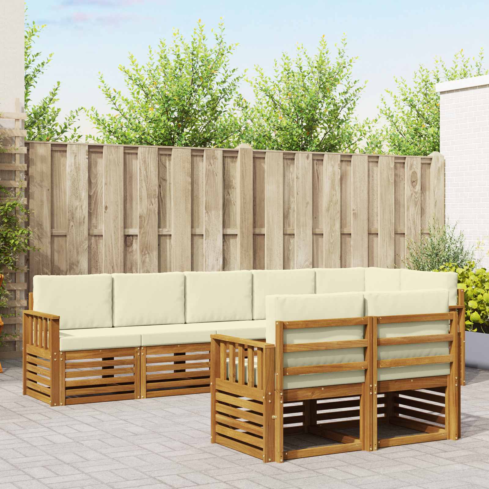 Sofasæt med pude 8 pcs Naturlig og Fløde Massivt Akacietræ
