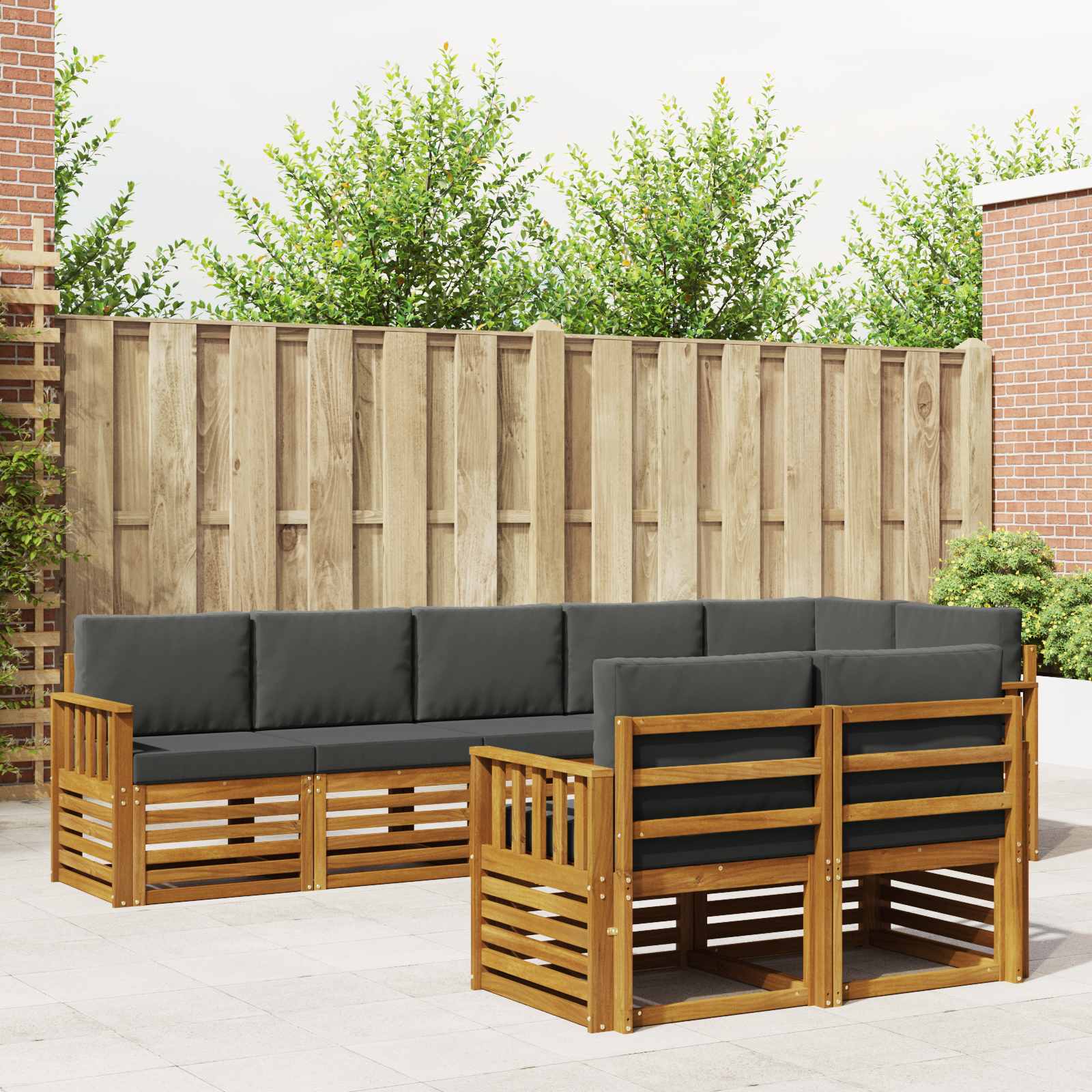 Sofasæt med pude 8 pcs Naturlig og Antracit Massivt Akacietræ