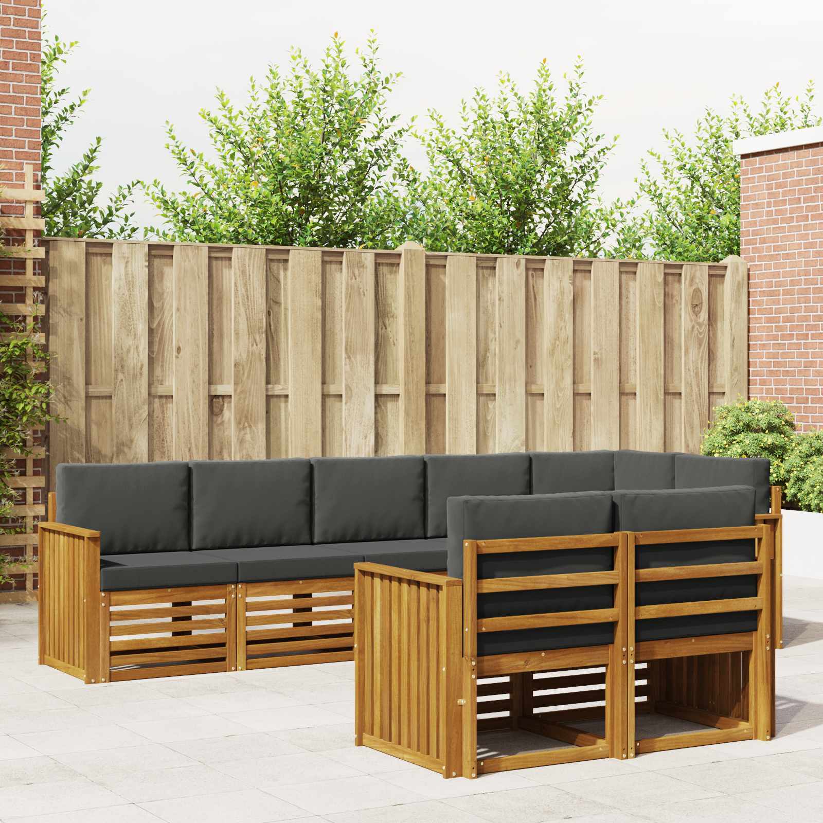 Sofasæt med pude 8 pcs Naturlig og Antracit Massivt Akacietræ