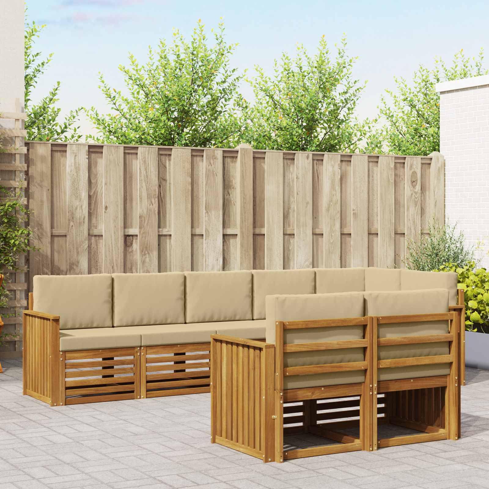 Sofasæt med pude 8 pcs Naturlig og Beige Massivt Akacietræ