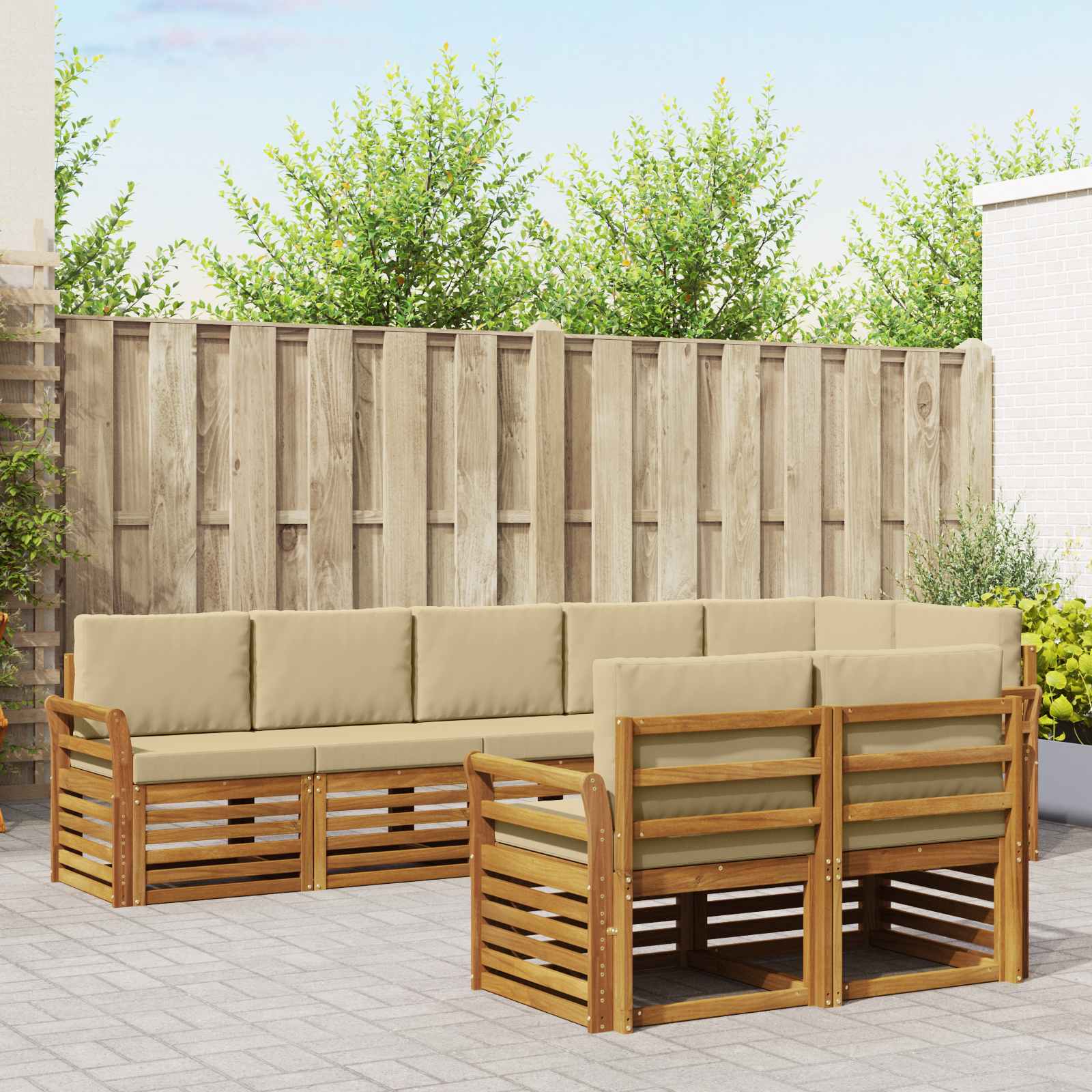 Sofasæt med pude 8 pcs Naturlig og Beige Massivt Akacietræ