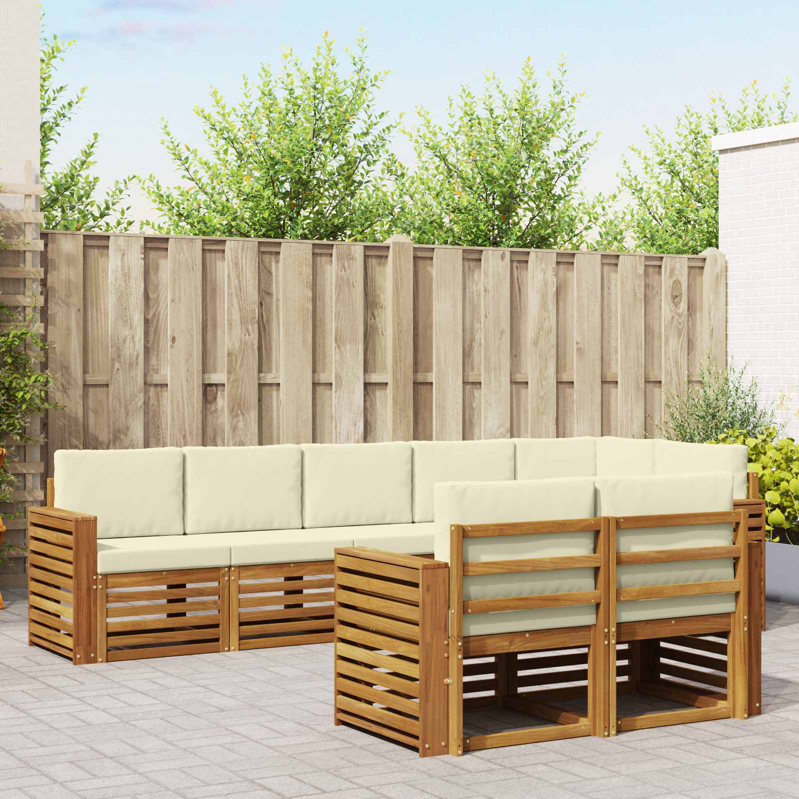 Sofasæt med pude 8 pcs Naturlig og Fløde Massivt Akacietræ