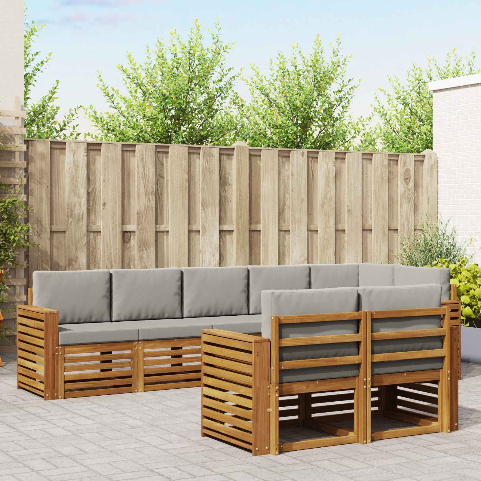 Sofasæt med pude 8 pcs Naturlig og Lys Grå Massivt Akacietræ