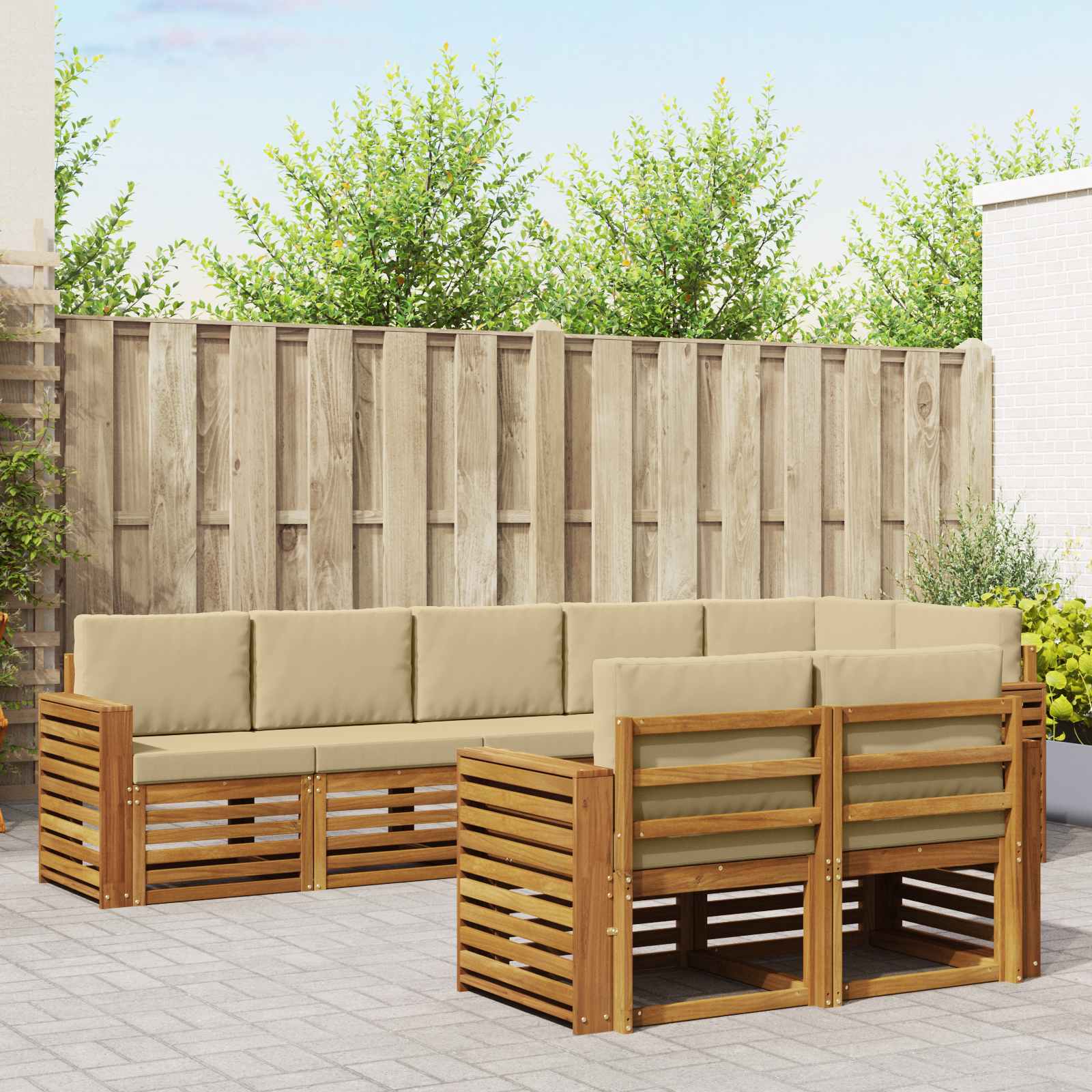Sofasæt med pude 8 pcs Naturlig og Beige Massivt Akacietræ