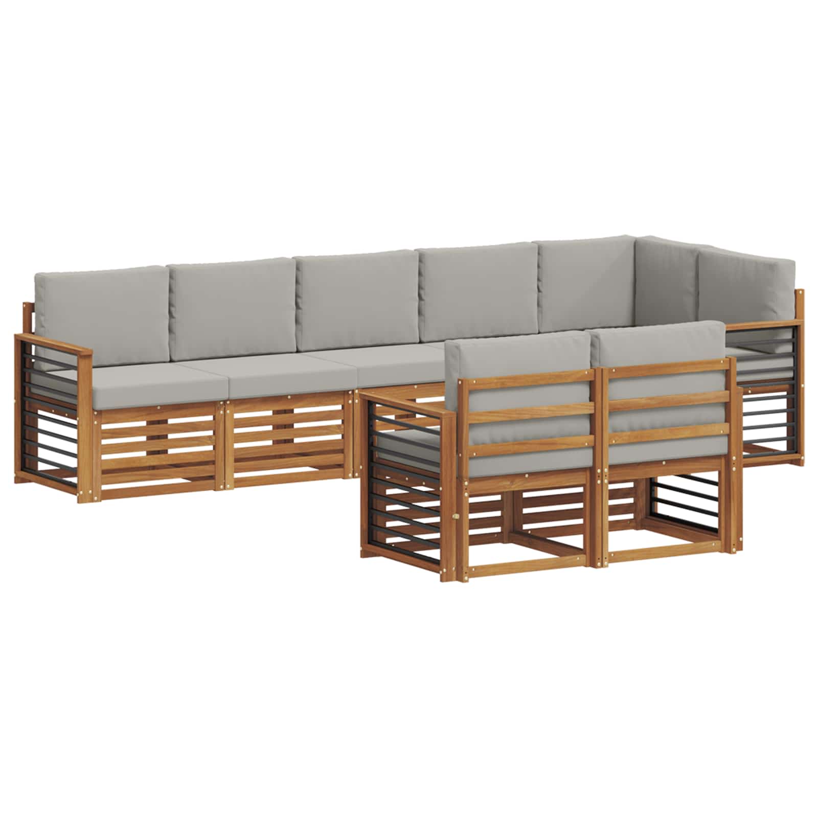 Sofasæt med pude 8 pcs Naturlig og Lys Grå Massivt Akacietræ
