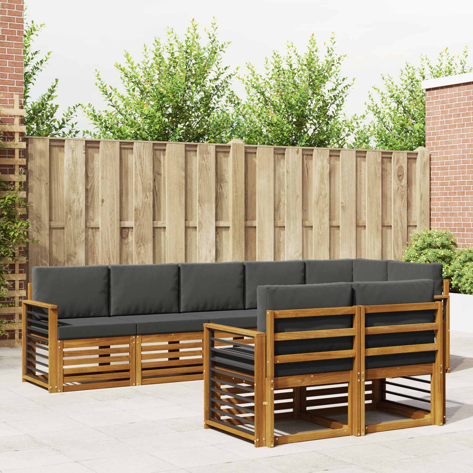 Sofasæt med pude 8 pcs Naturlig og Antracit Massivt Akacietræ
