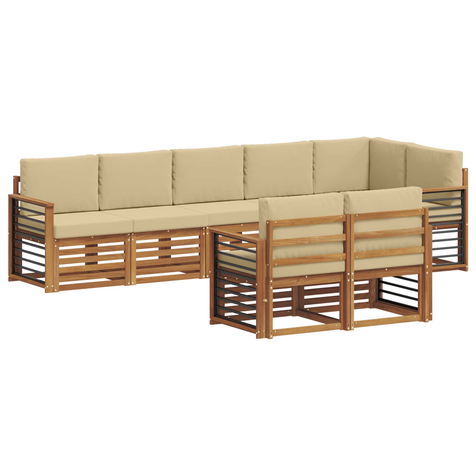 Sofasæt med pude 8 pcs Naturlig og Beige Massivt Akacietræ