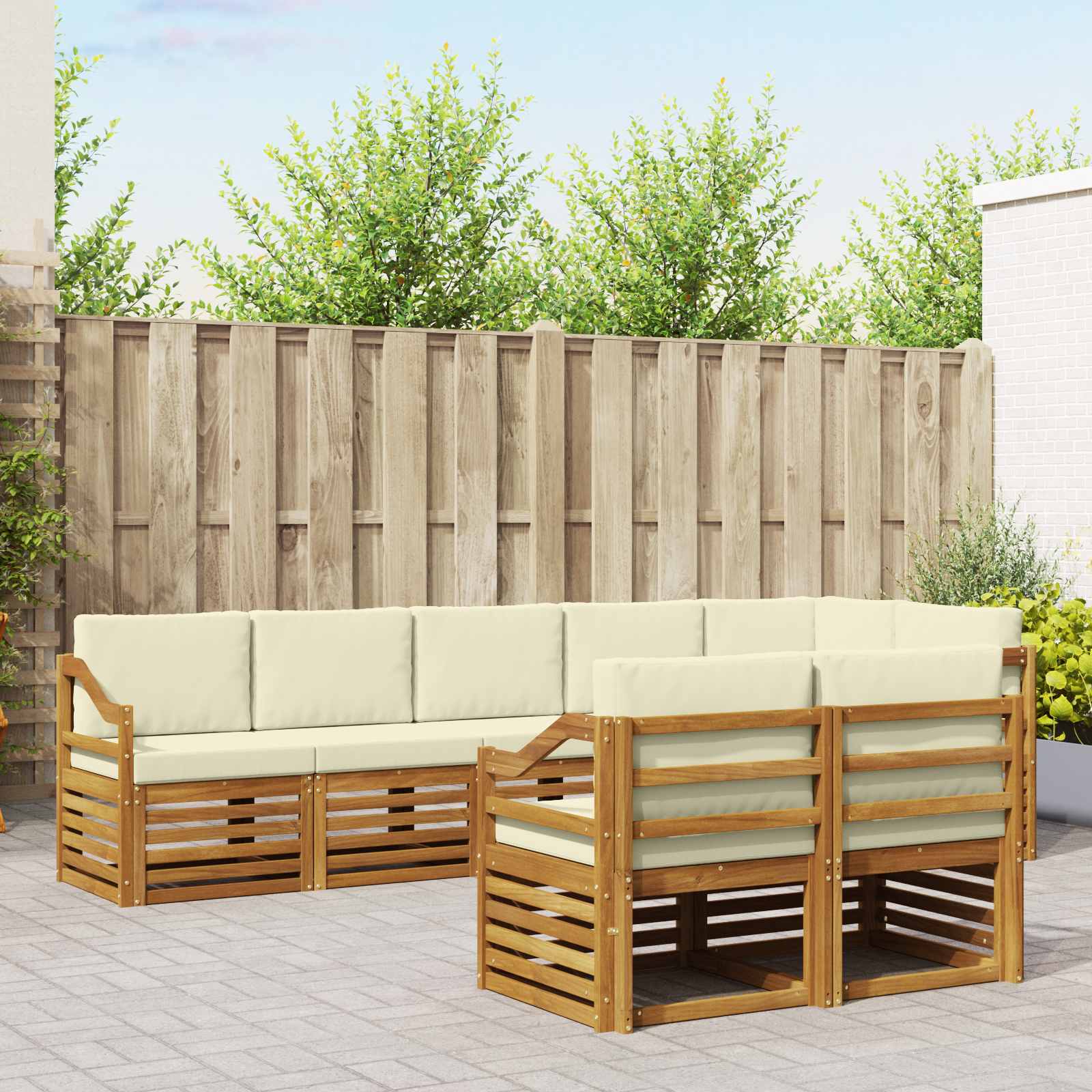 Sofasæt med pude 8 pcs Naturlig og Fløde Massivt Akacietræ