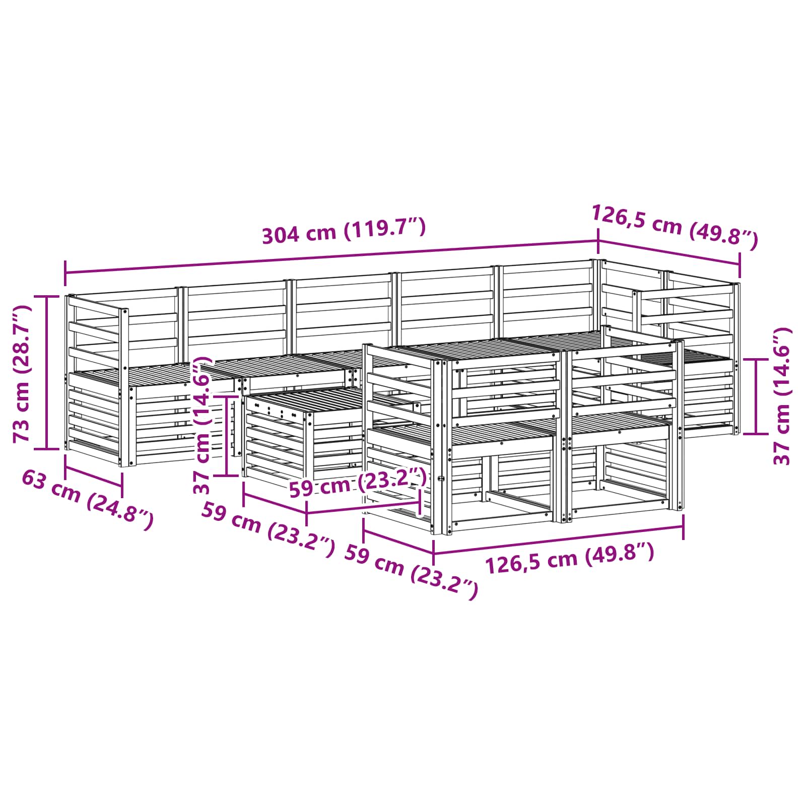 Sofasæt 9 pcs Naturfarvet Massivt Akacietræ