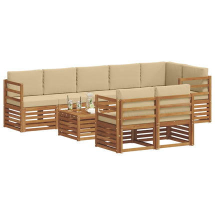 Udendørs sofagruppe 9 stk. Naturlig og Beige Polyester