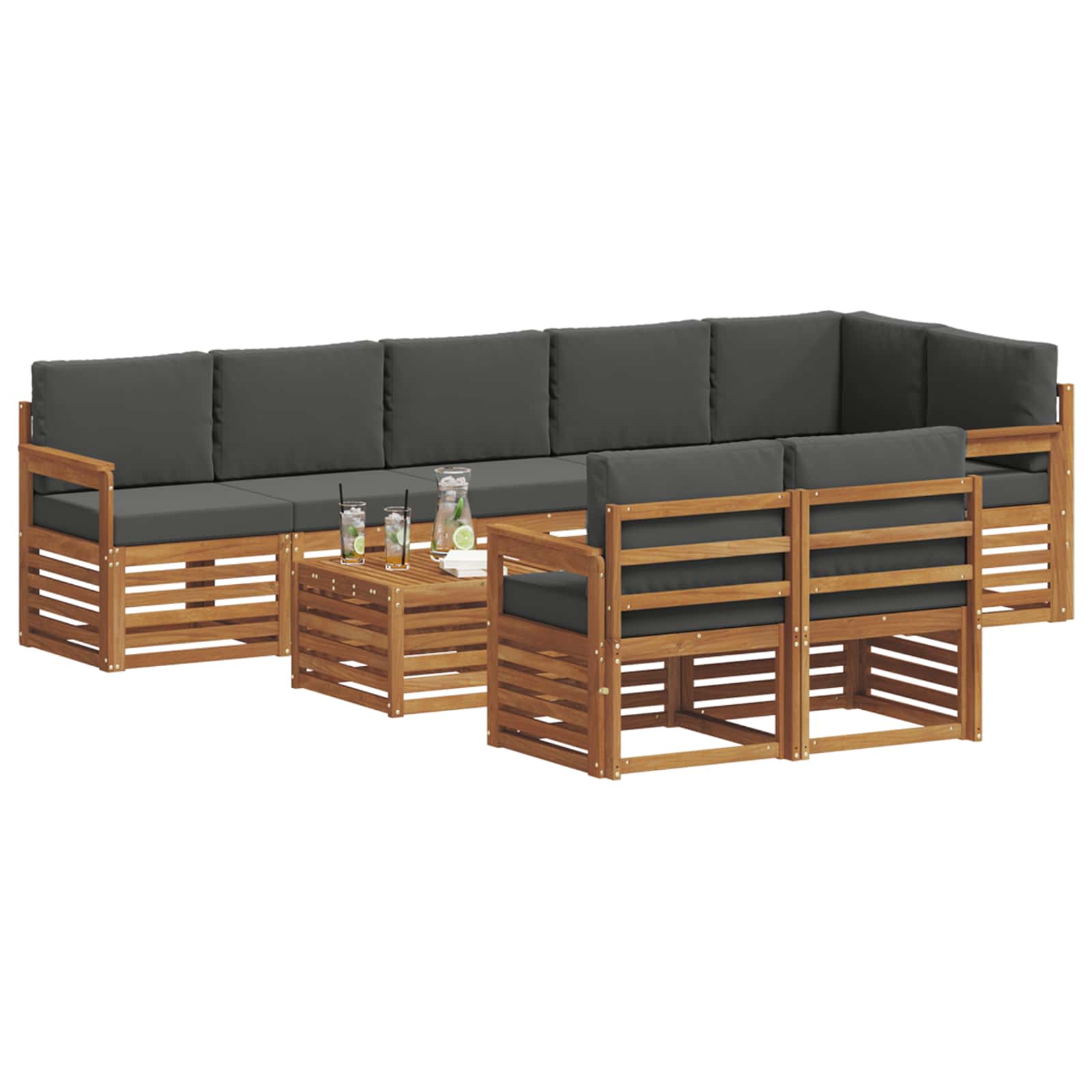 Sofasæt med pude 9 pcs Naturlig og Antracit Massivt Akacietræ