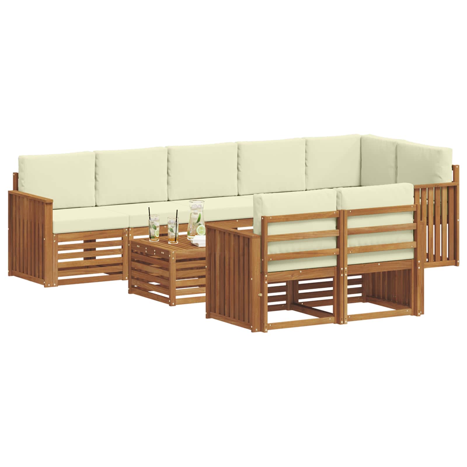Sofasæt med pude 9 pcs Naturlig og Fløde Massivt Akacietræ