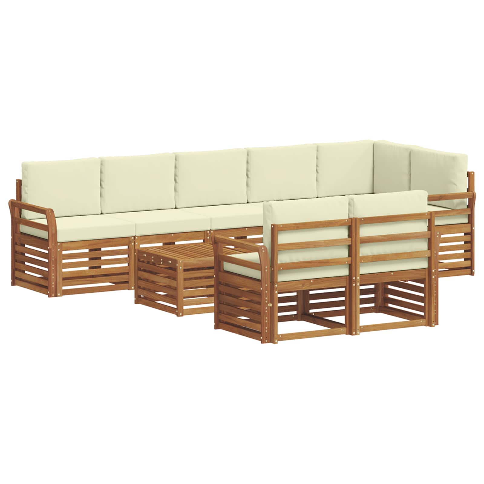 Sofasæt med pude 9 pcs Naturlig og Fløde Massivt Akacietræ