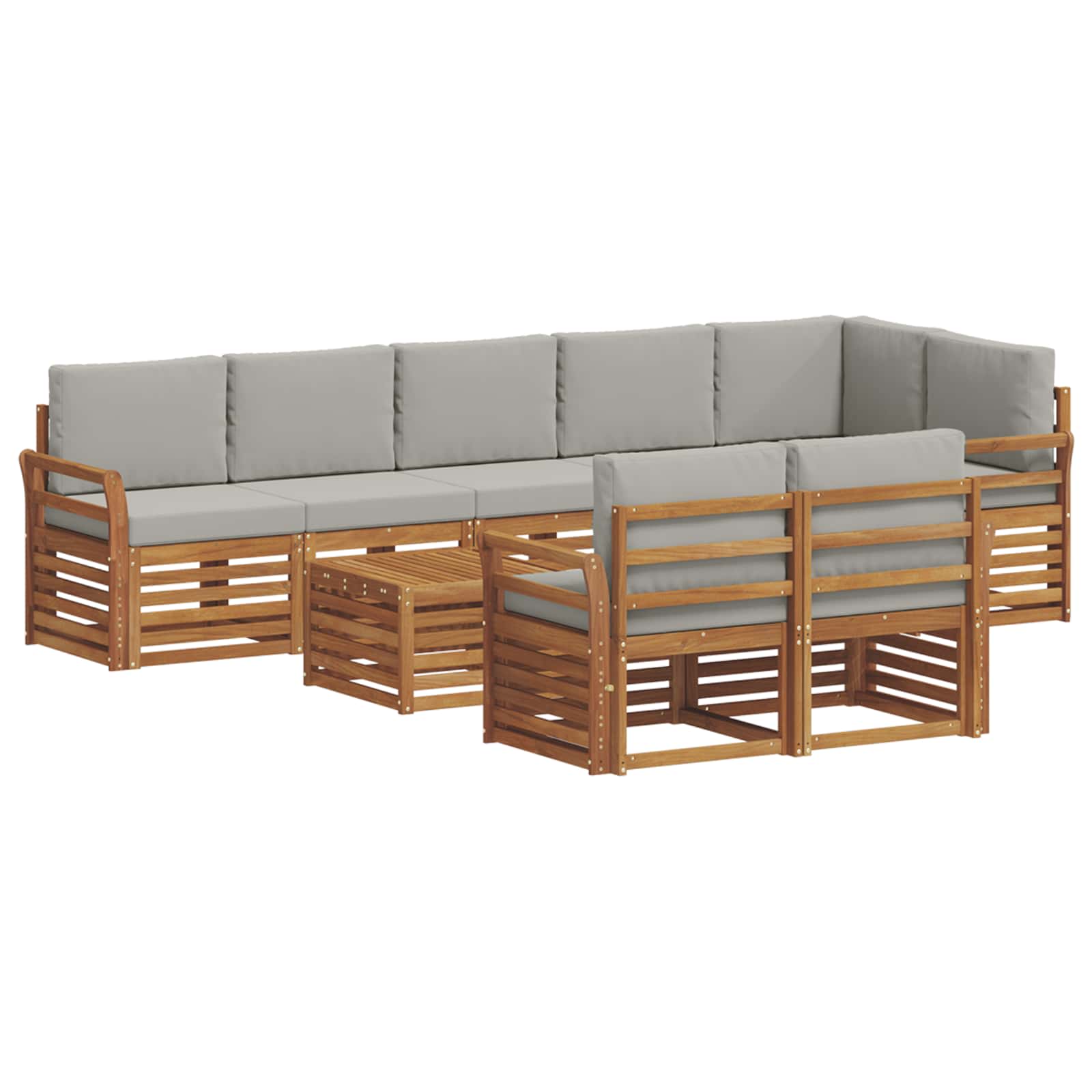 Sofasæt med pude 9 pcs Naturlig og Lys Grå Massivt Akacietræ
