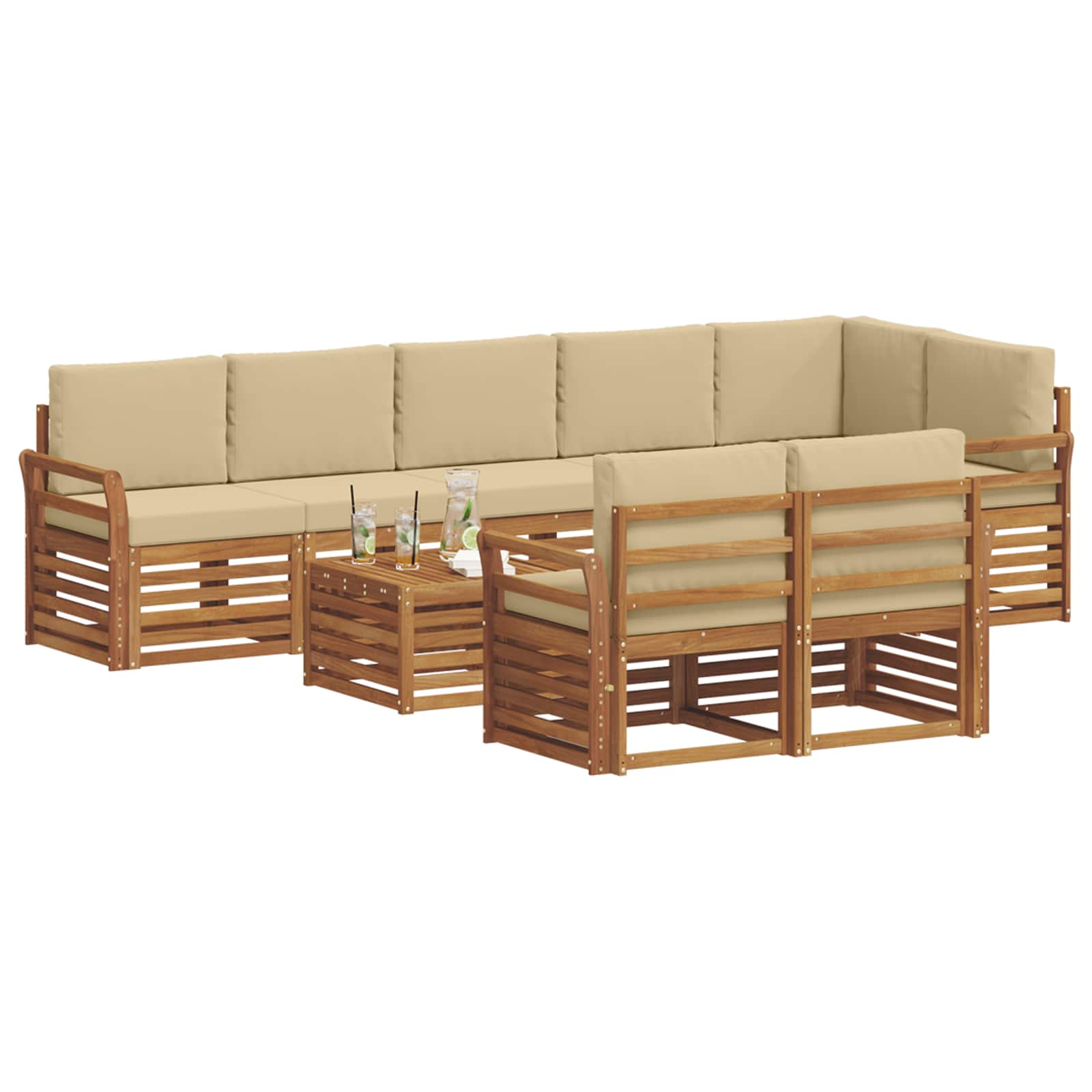 Sofasæt med pude 9 pcs Naturlig og Beige Massivt Akacietræ