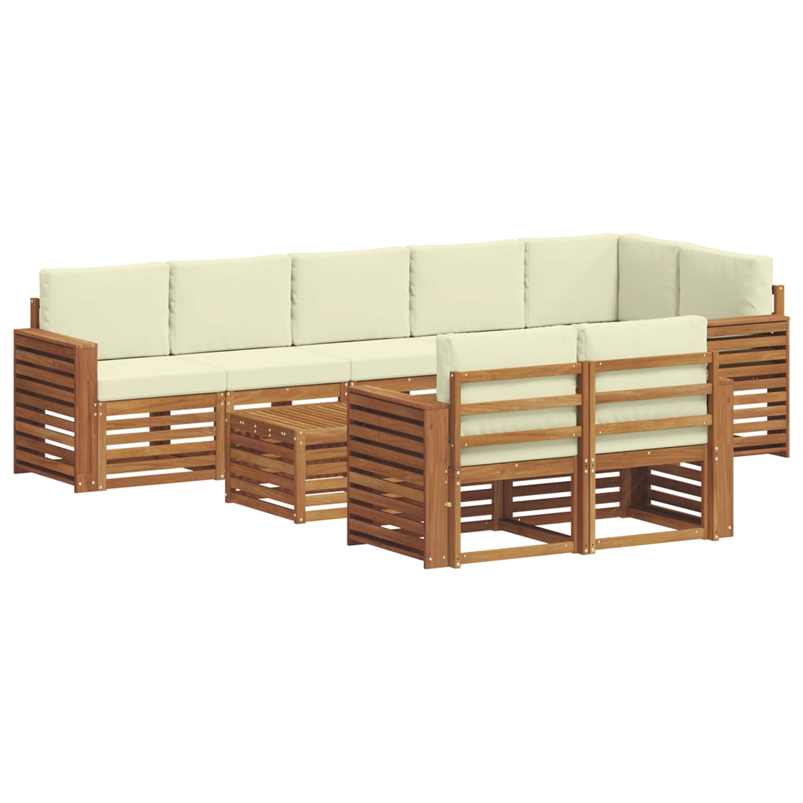 Sofasæt med pude 9 pcs Naturlig og Fløde Massivt Akacietræ