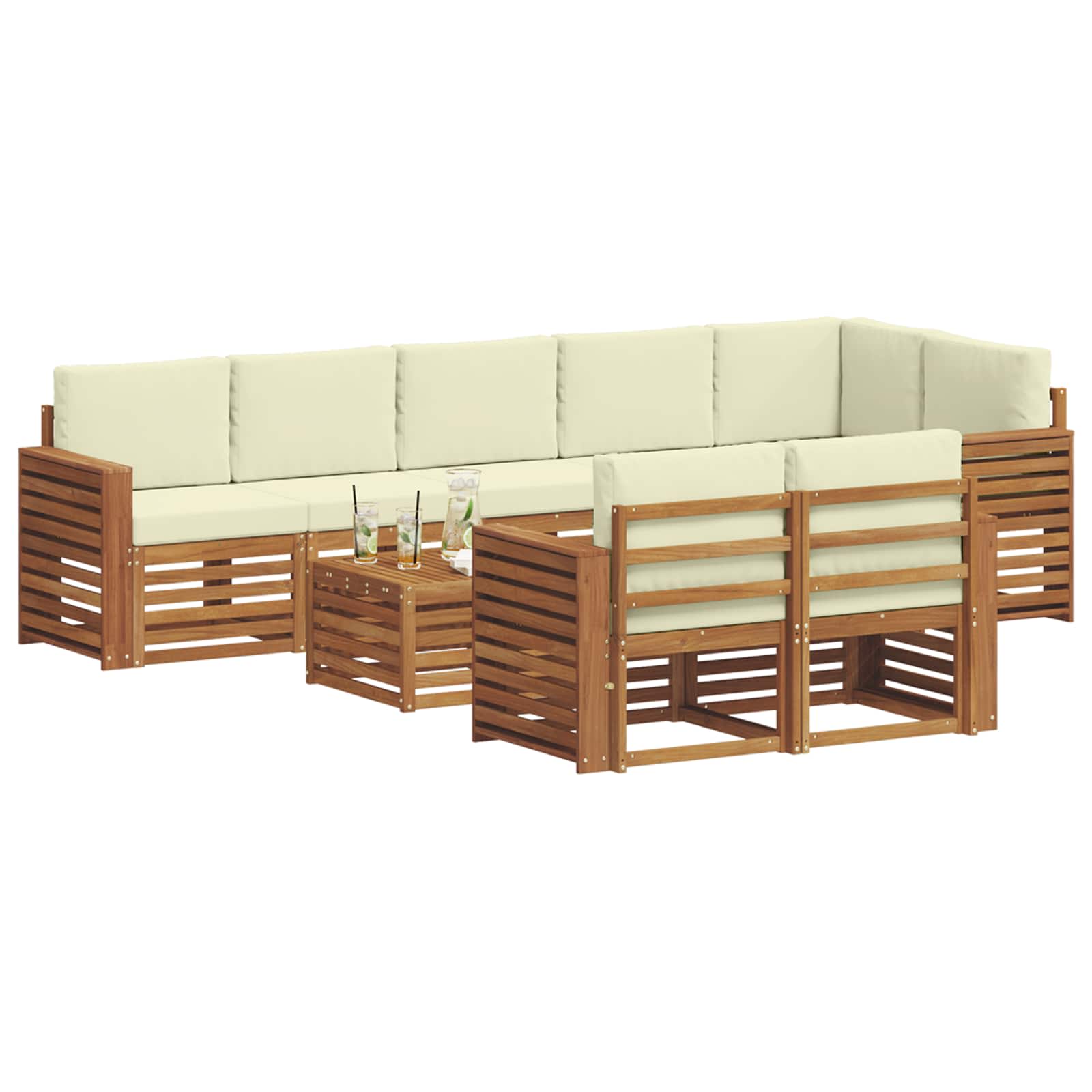 Sofasæt med pude 9 pcs Naturlig og Fløde Massivt Akacietræ