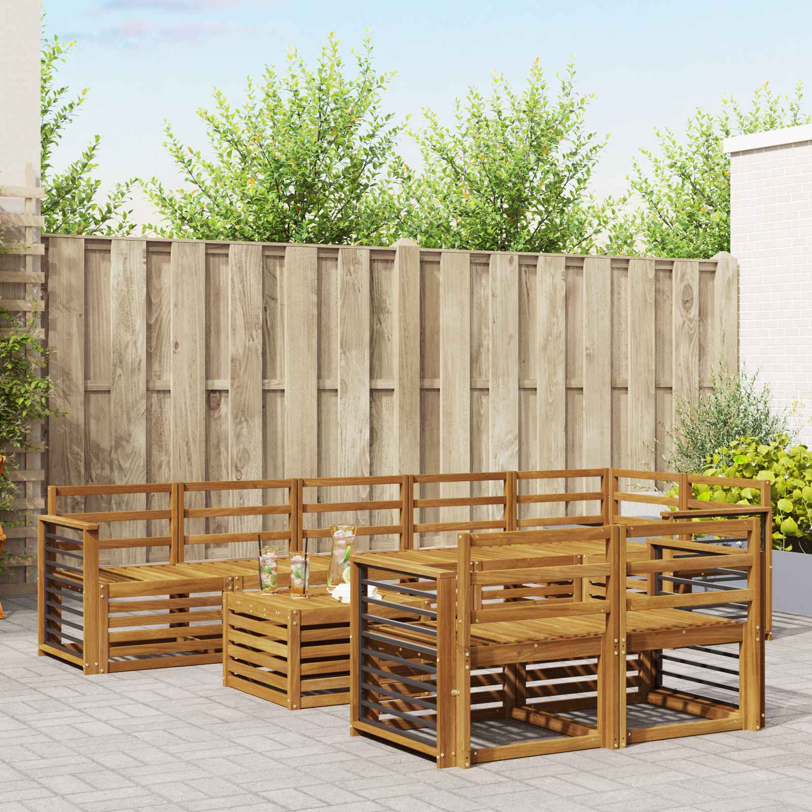 Sofasæt 9 pcs Naturfarvet Massivt Akacietræ
