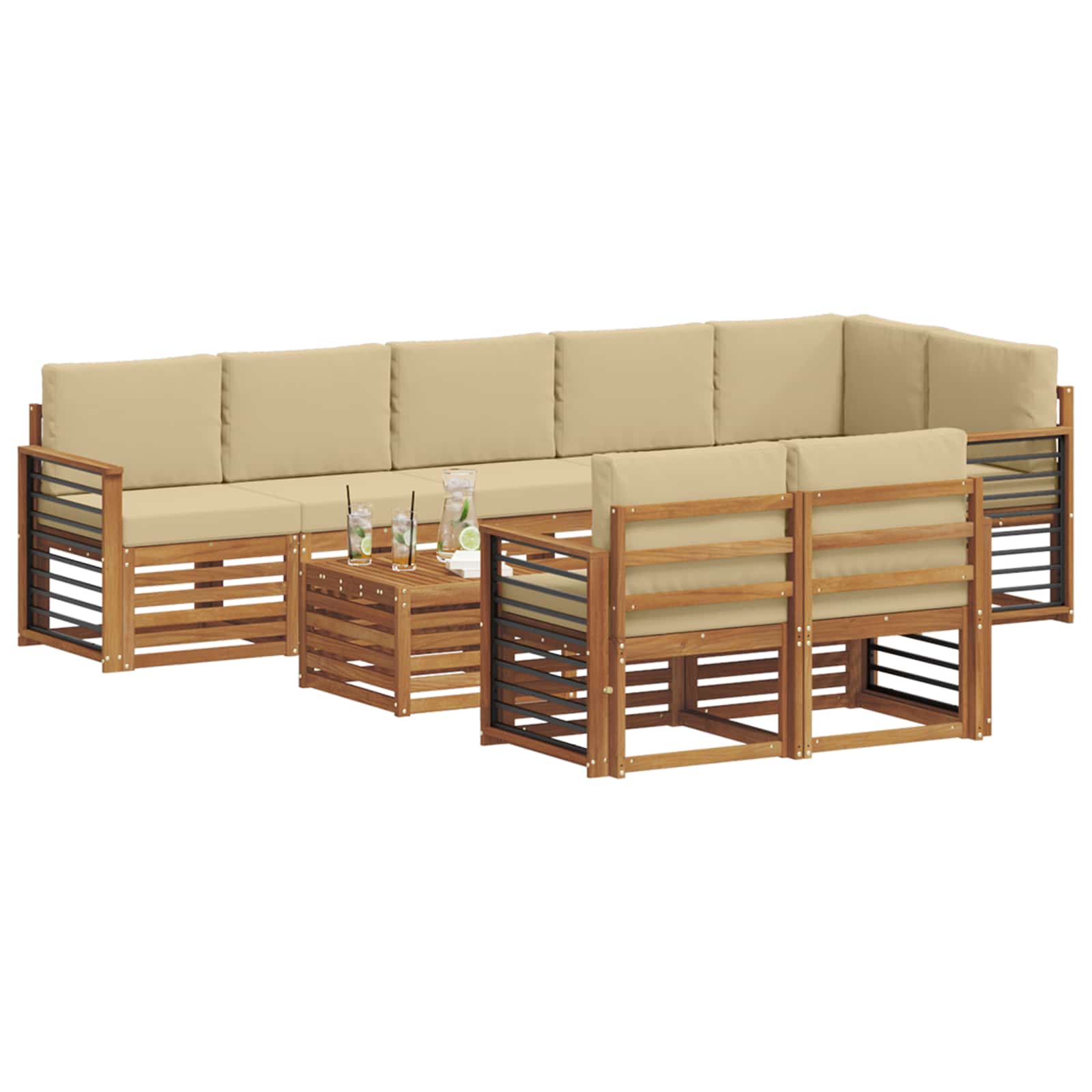 Sofasæt med pude 9 pcs Naturlig og Beige Massivt Akacietræ