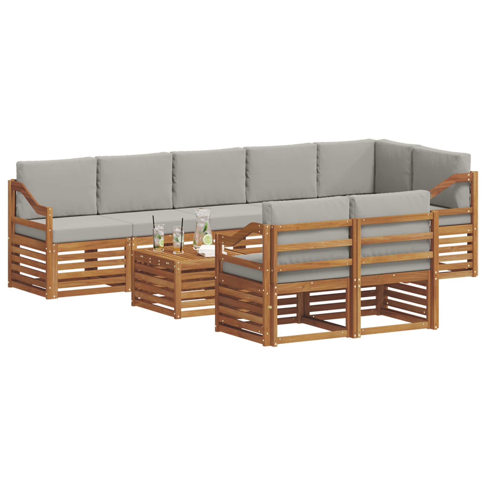 Sofasæt med pude 9 pcs Naturlig og Lys Grå Massivt Akacietræ