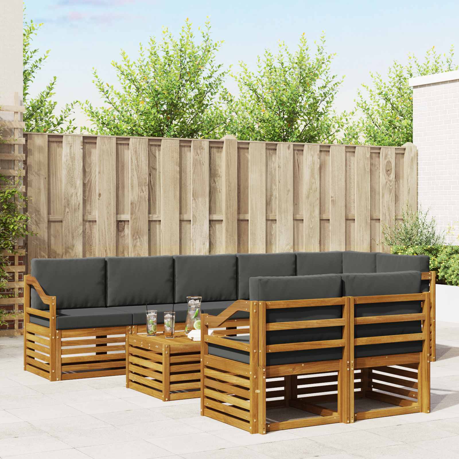 Sofasæt med pude 9 pcs Naturlig og Antracit Massivt Akacietræ